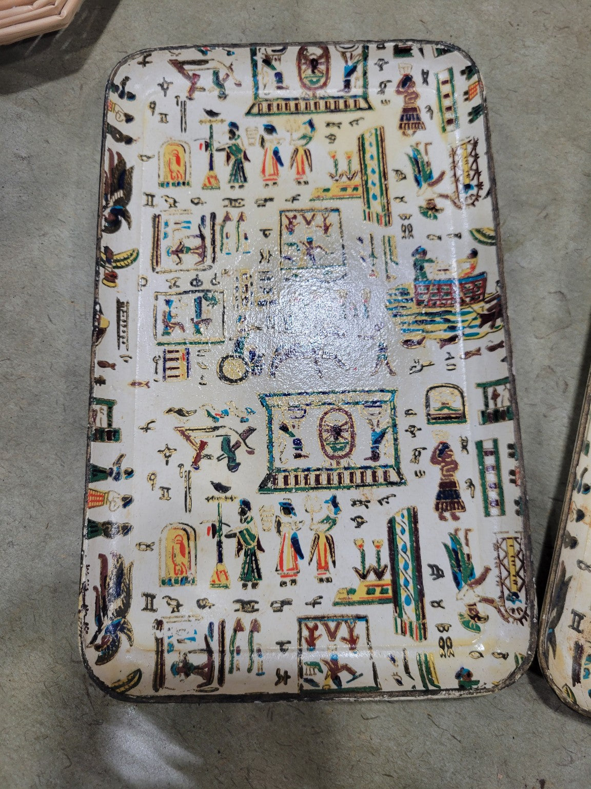 Set of 4 Vintage Wooden Trays – Egyptian Motif – Alfred E. Noble Japan – 8⅜ x 5 3⁄16