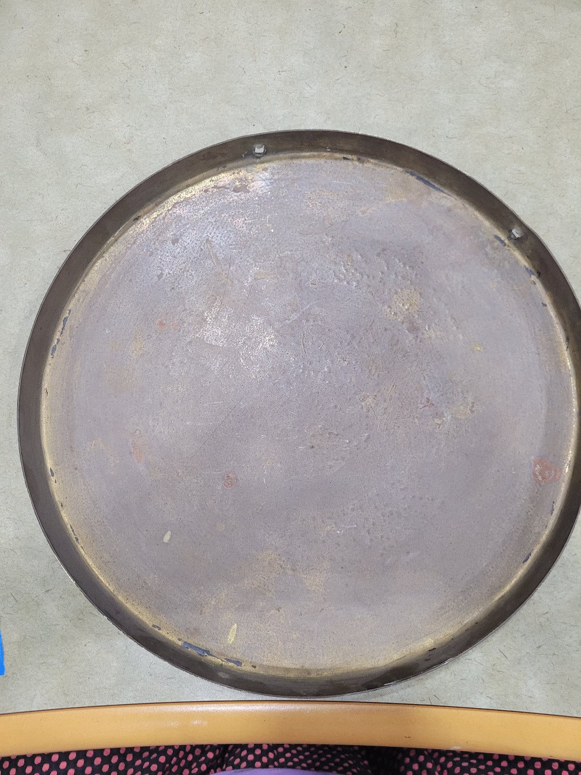 Vintage Middle Eastern Brass Tray with Arabic Calligraphy – 11 ⅜ Dia x ¾ H