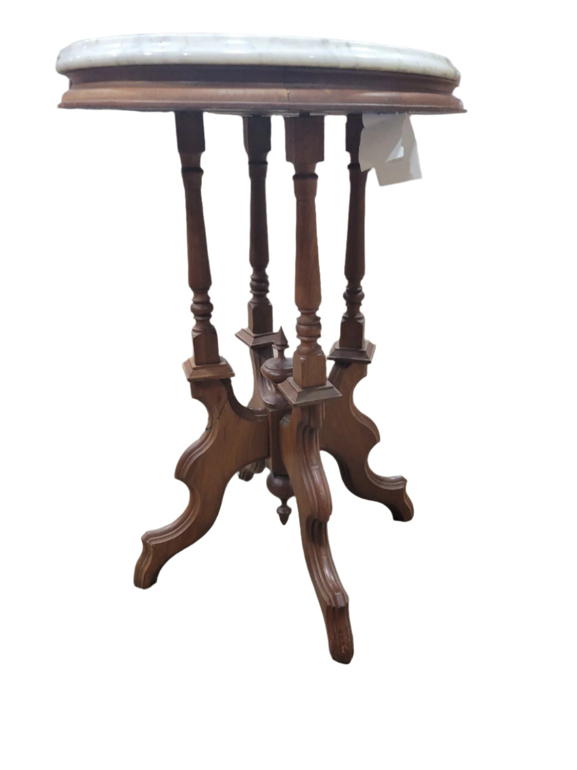 Victorian Revival Marble-Top Parlor Table – Carved Walnut Base – 19 ⅜" Dia x 30 ¾" H
