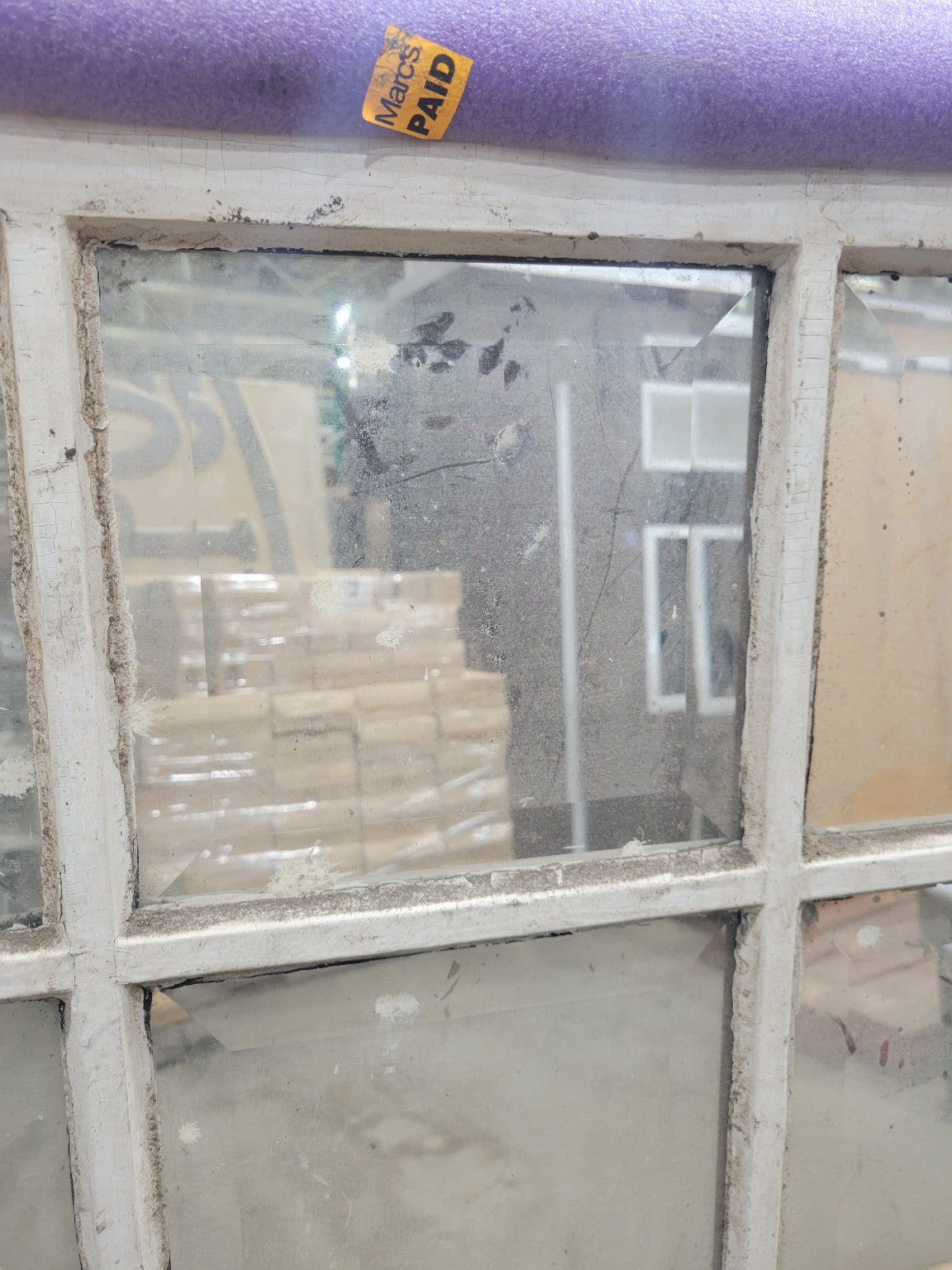 Antique Residential Transom Window – 24 Beveled Lites Over Clear Panel