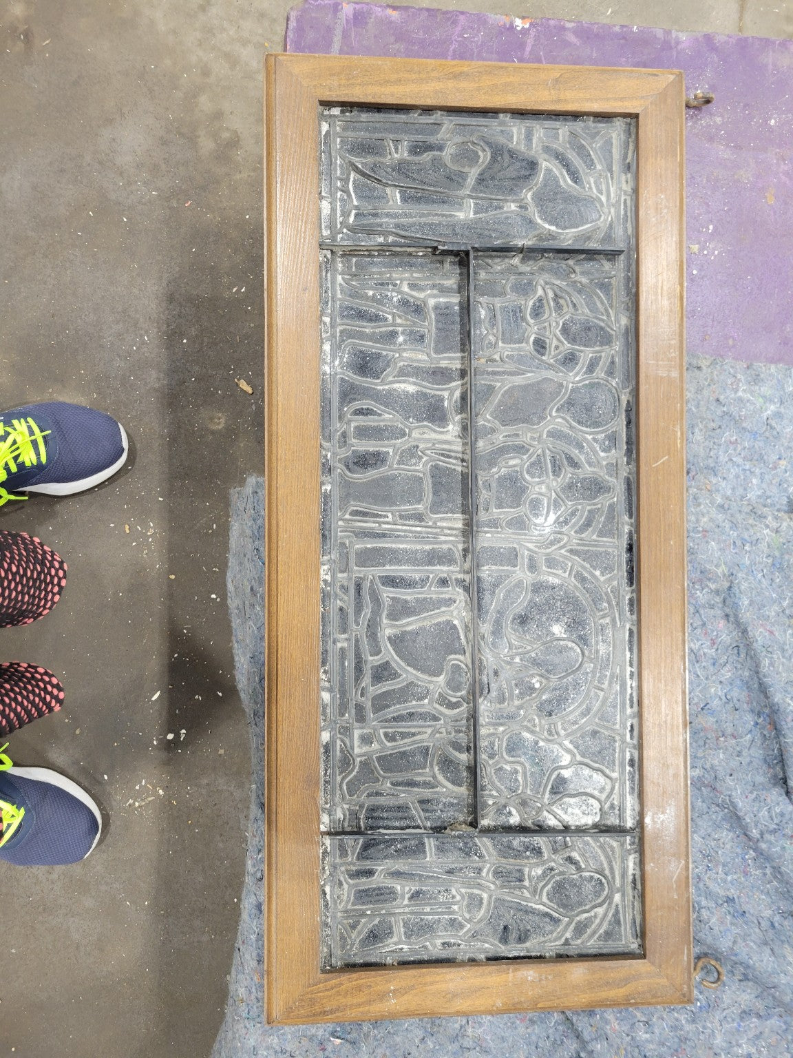 Antique Leaded Glass Window Set – Religious Scene Panels with Eyehooks  (Set of 3)