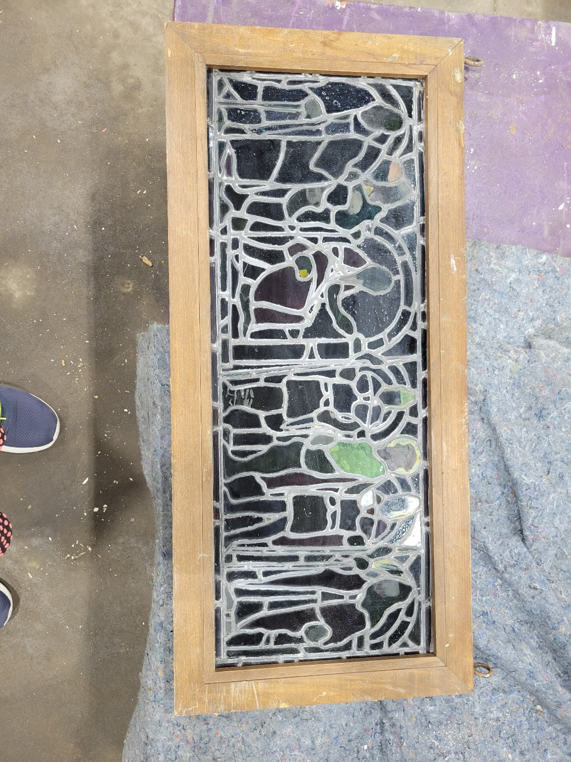 Antique Leaded Glass Window Set – Religious Scene Panels with Eyehooks  (Set of 3)