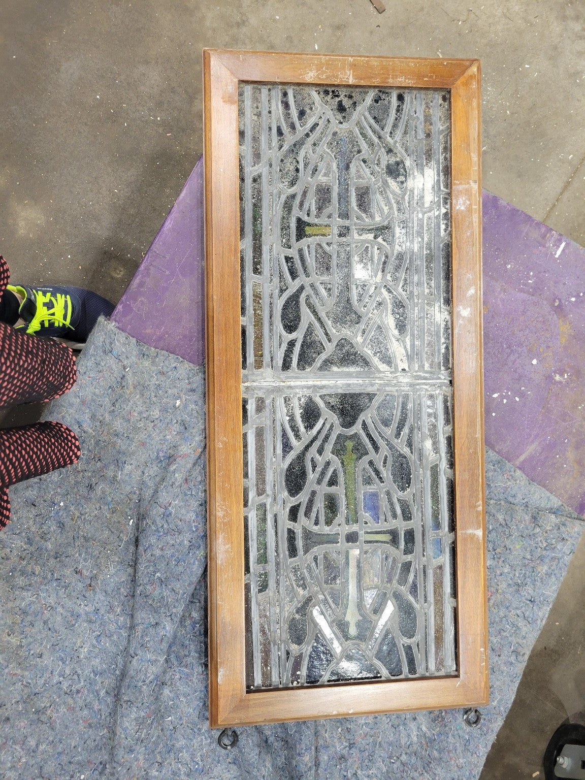 Antique Leaded Glass Window Set – Religious Scene Panels with Eyehooks  (Set of 3)