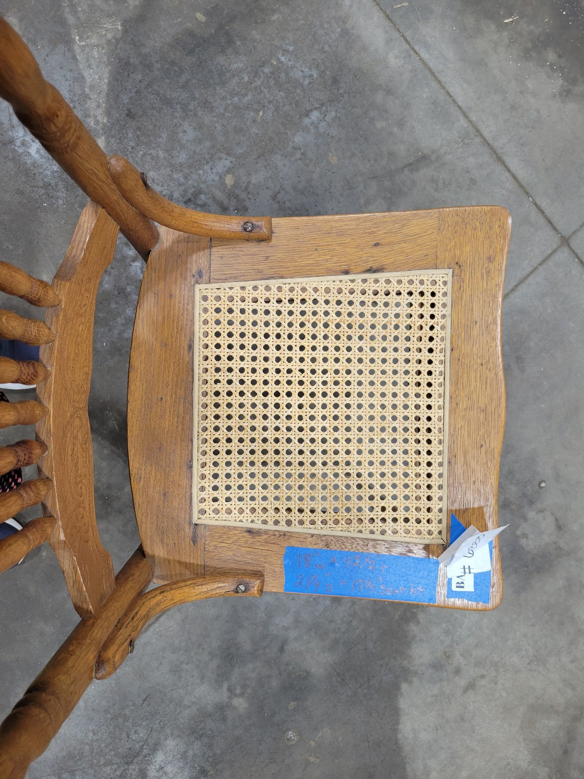 Antique Oak Spindle Back Chair with Cane Seat – Pressed Carved Detail