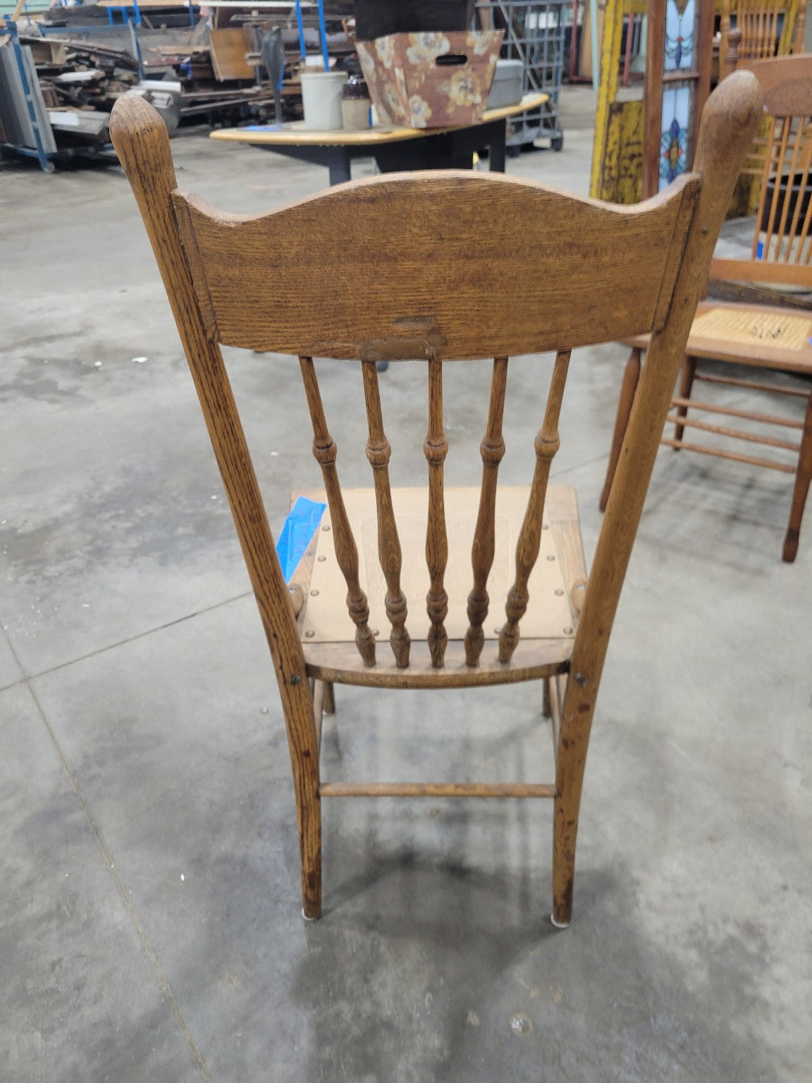 Antique Pressed Back Chair with Embossed Vinyl Seat – Oak Finish