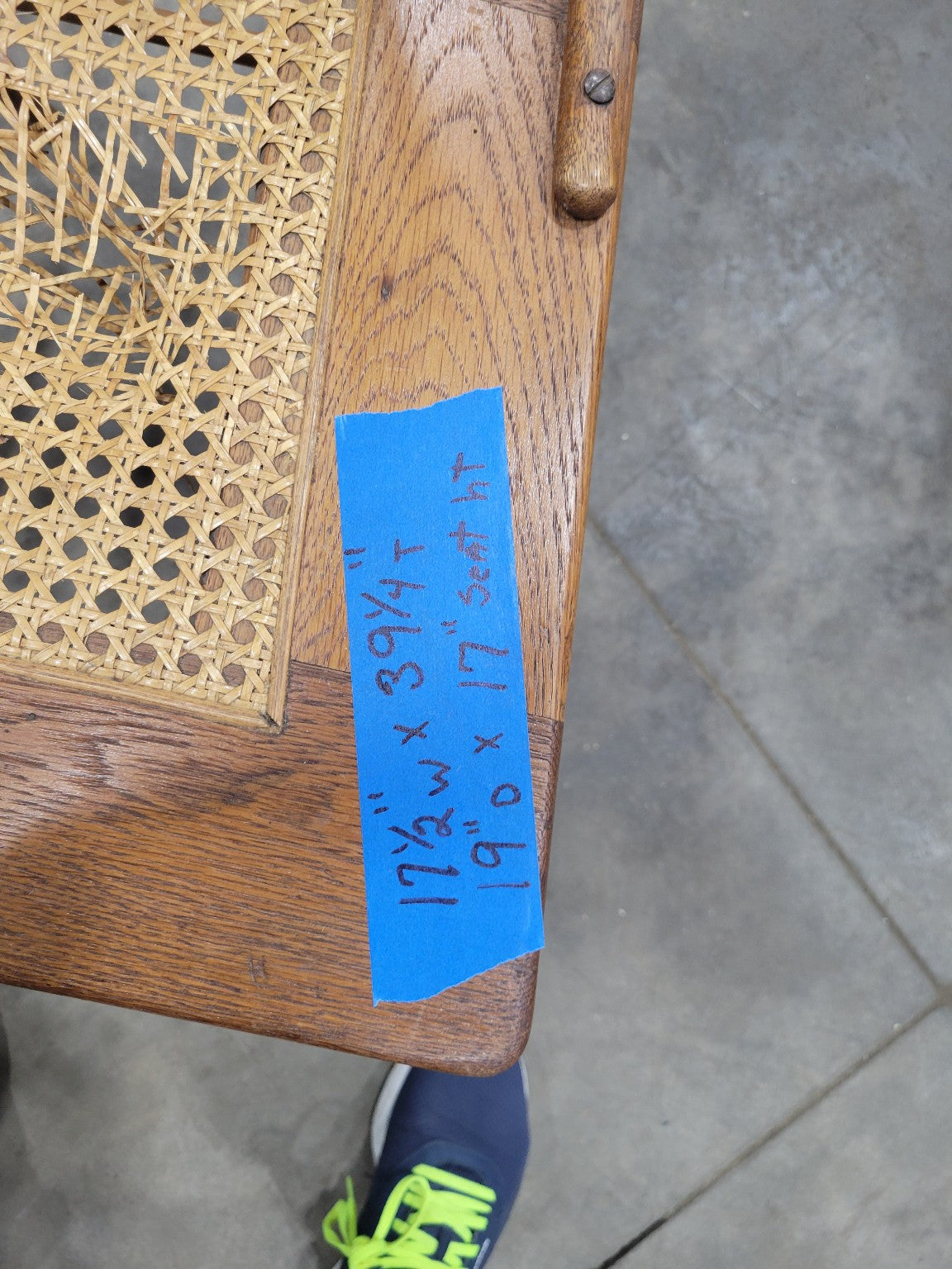 Antique Pressed Back Oak Chair with Broken Cane Seat – Decorative Fan Motif