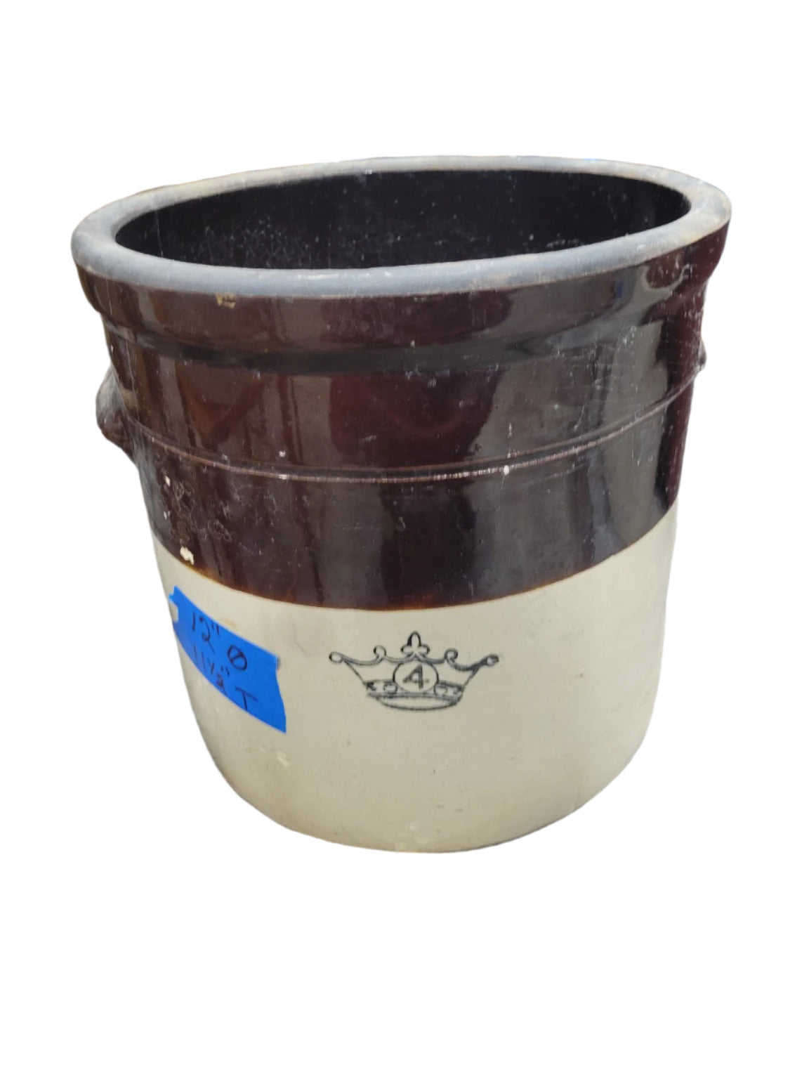 Vintage 4-Gallon Stoneware Crock with Albany Slip Glaze – Crown Marked