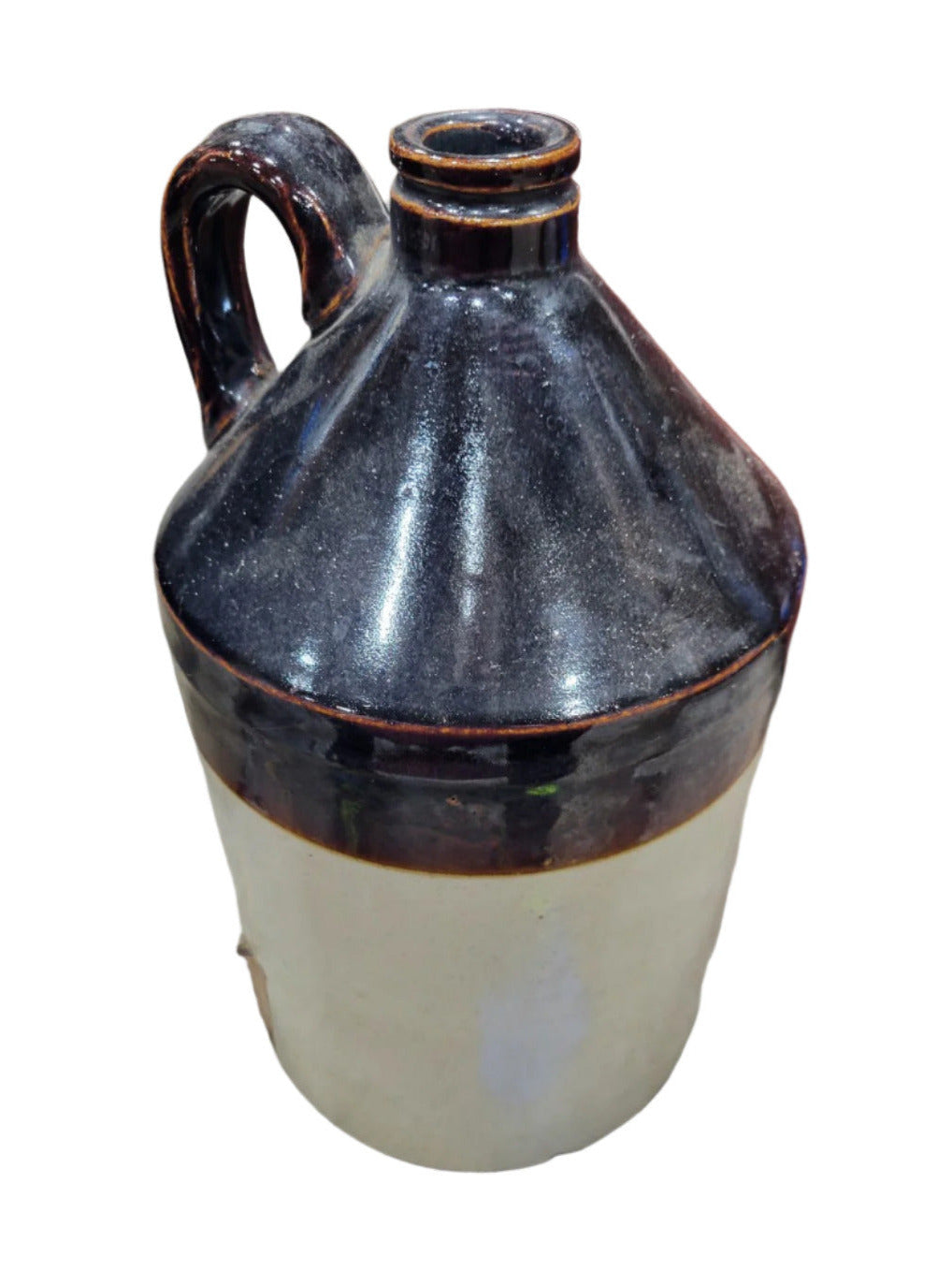 Antique Two-Tone Stoneware Jug – Large with Handle and Albany Slip Glaze