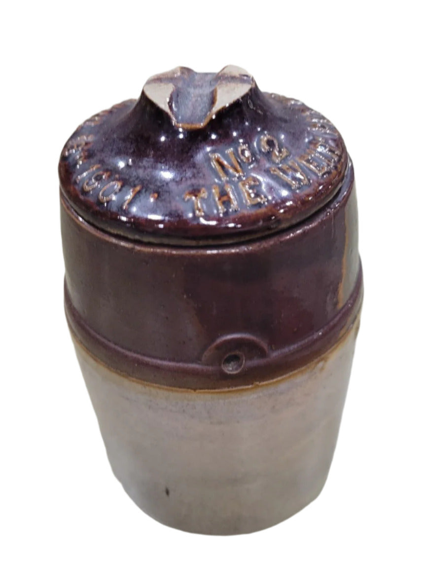 1901 “The HyMatic” Stoneware Inkwell Jar with Patented Lid – No. 2 Size