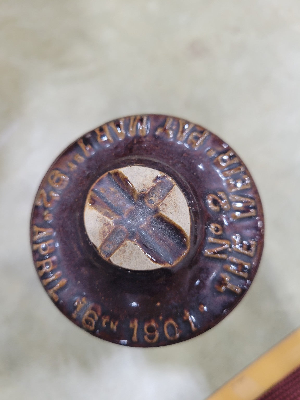 1901 “The HyMatic” Stoneware Inkwell Jar with Patented Lid – No. 2 Size