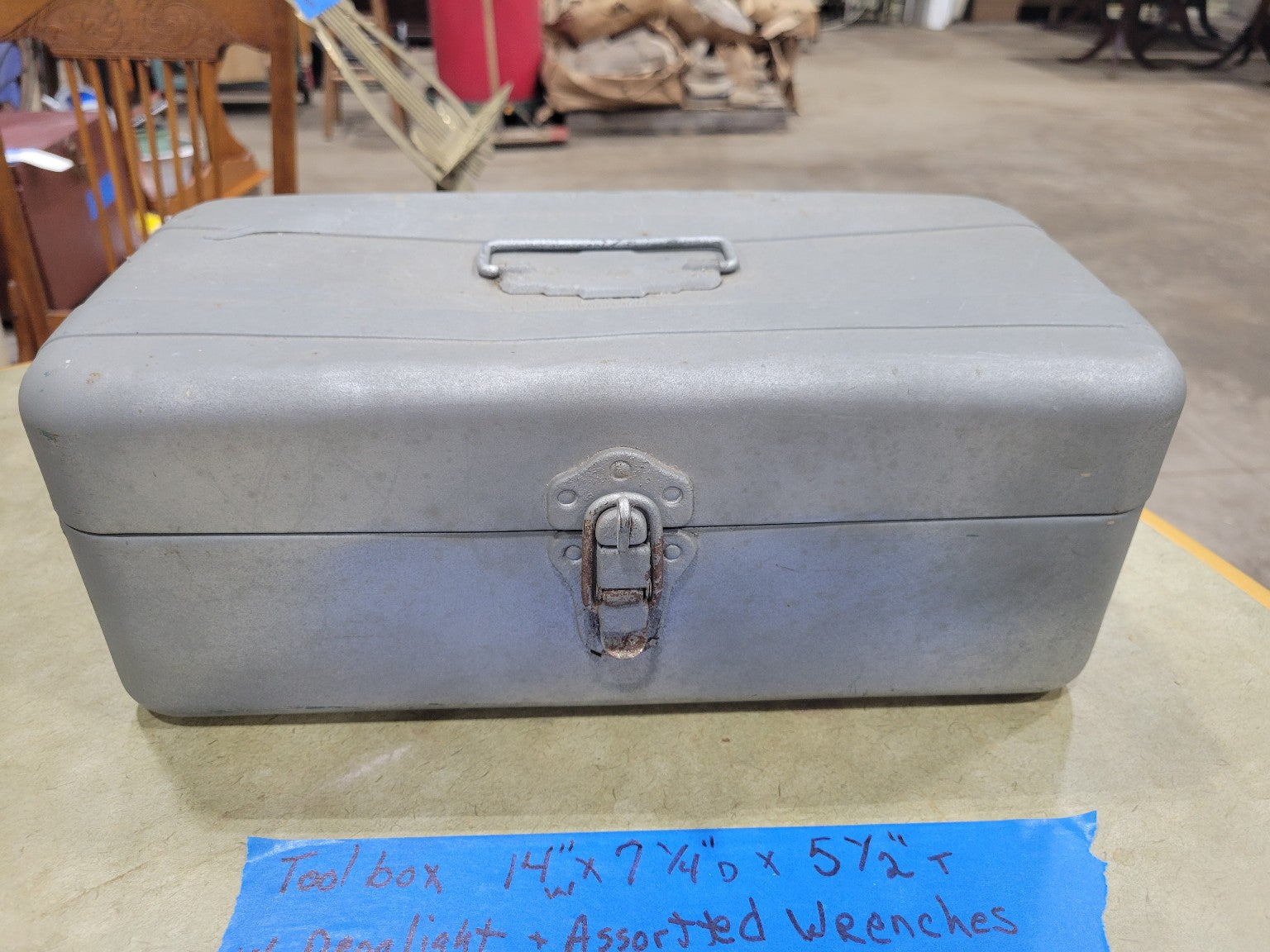 Steel Tool Box with Drop Light and Assorted Wrenches – 14 Portable Kit
