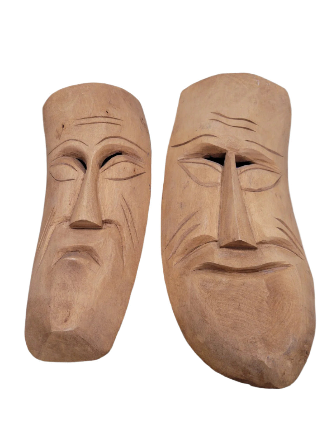 Pair of Hand-Carved Tribal-Style Wooden Face Masks