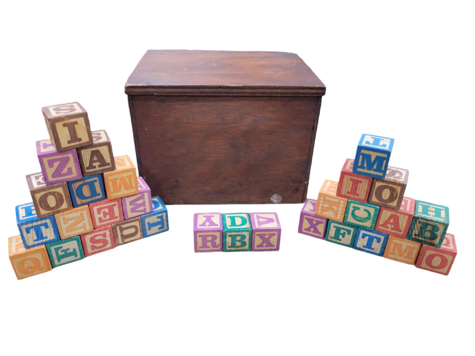 Wooden Alphabet Blocks with Hinged Storage Box – 30 pcs