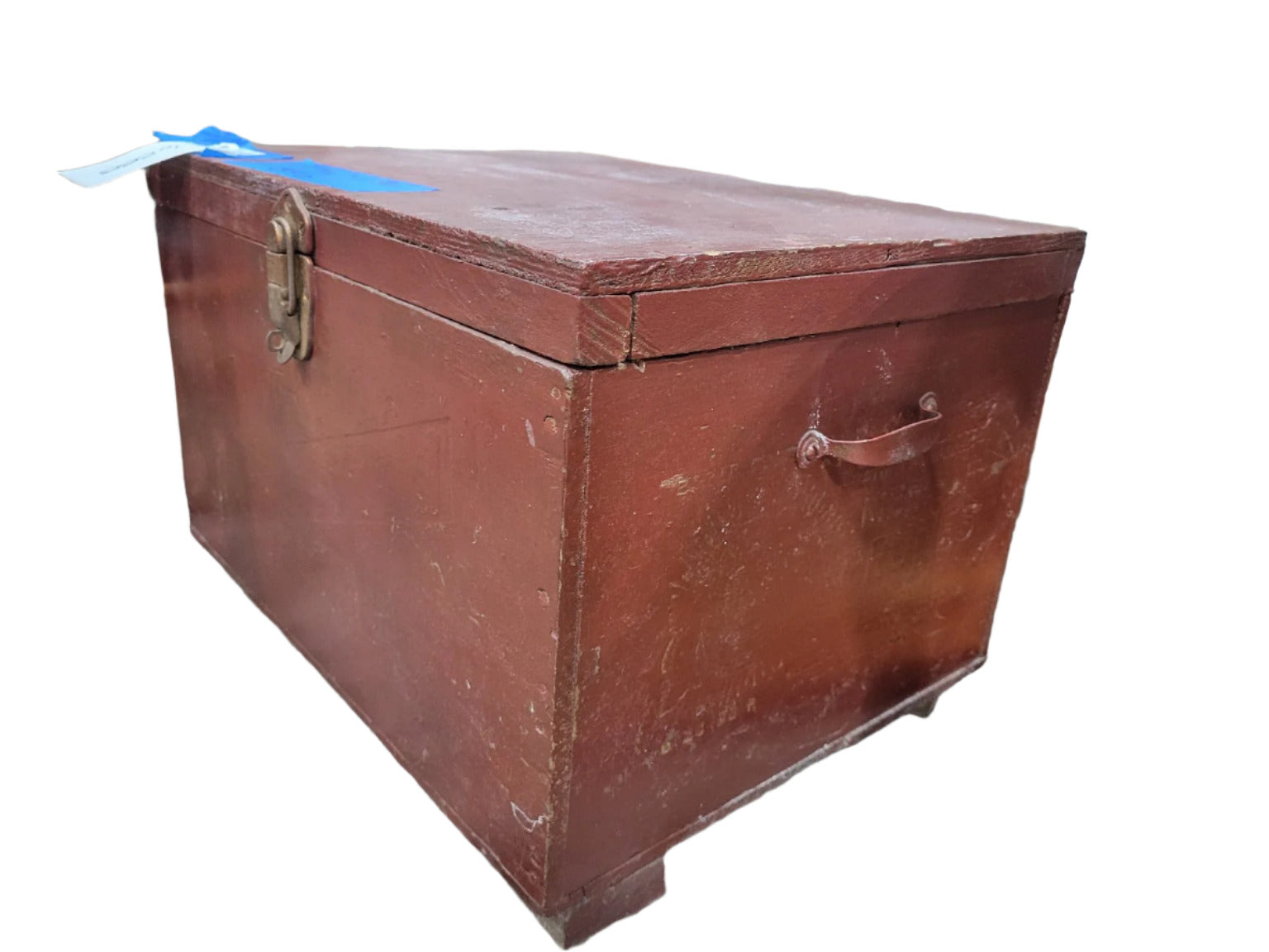 Antique Red Painted Wooden Chest – Folk Style Storage Box