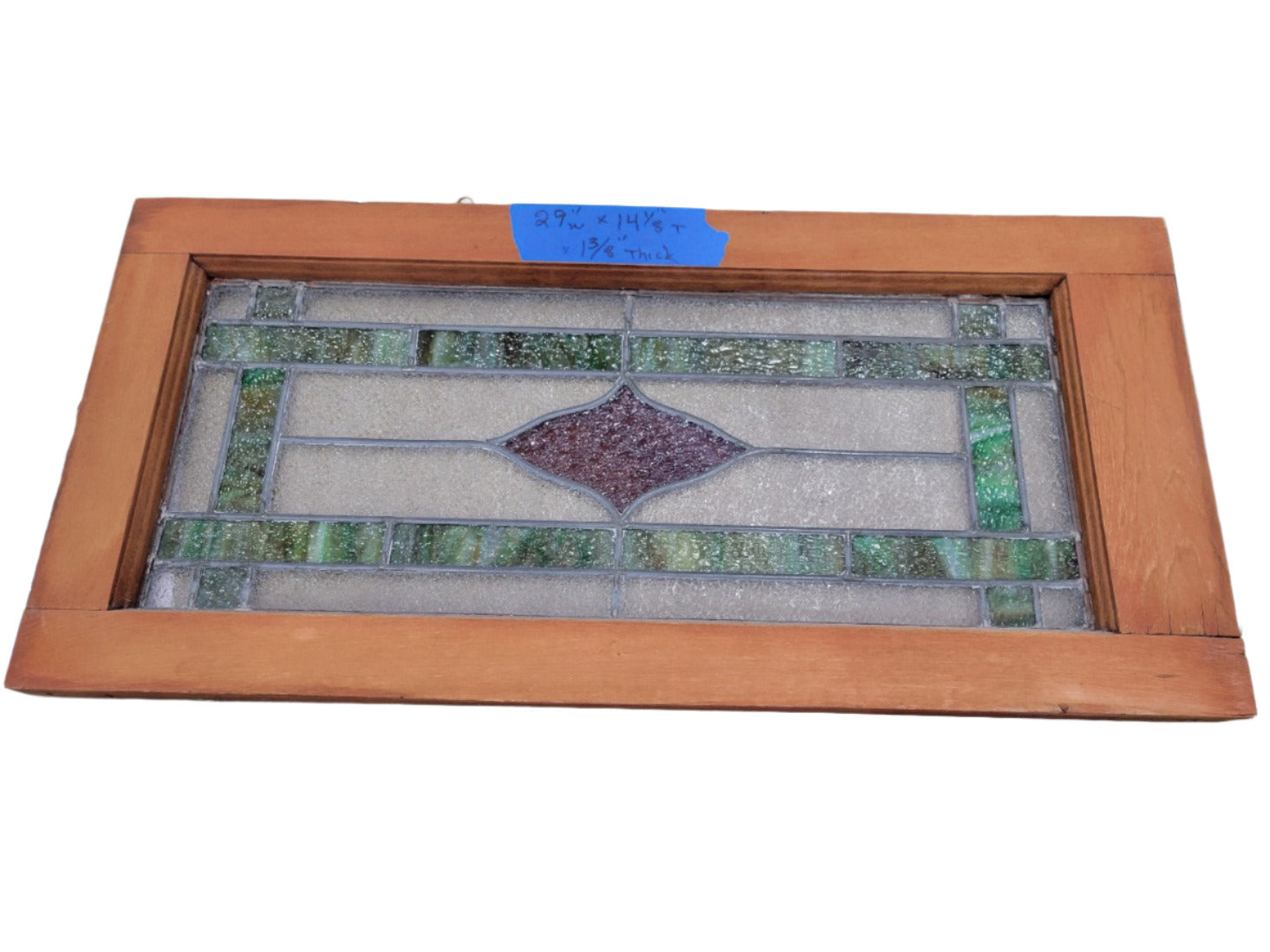 Framed Textured & Stained Glass Panel with Green and Plum Diamond Design