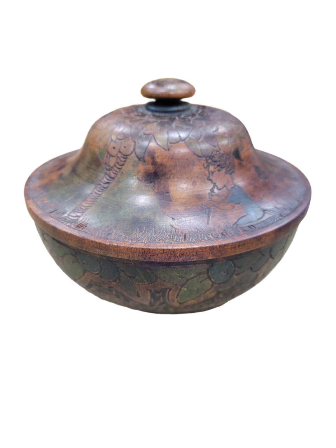 Vintage Cherry Blossom Wooden Polish Bowl with Lid