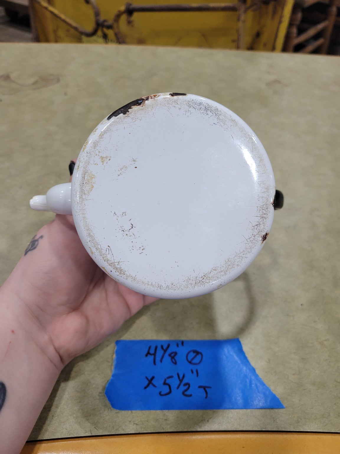 White Enamel Coffee Pot with Black Handle and Lid