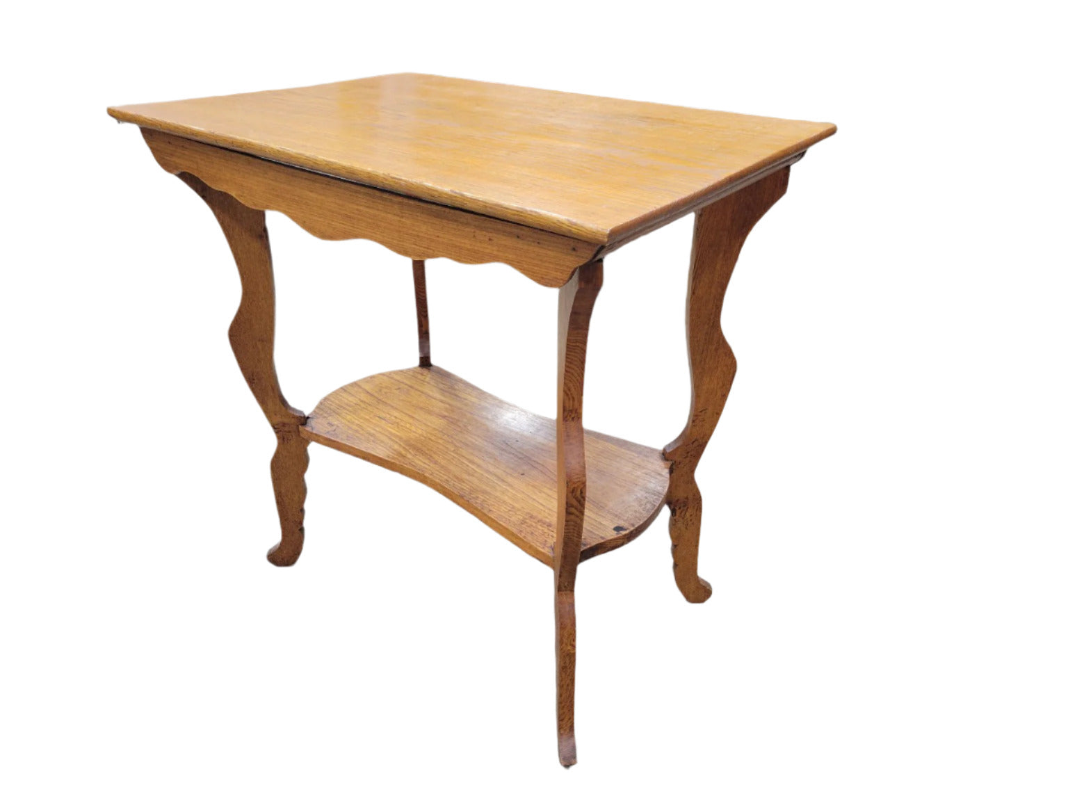 Antique Oak Side Table with Shelf – Cabriole Legs
