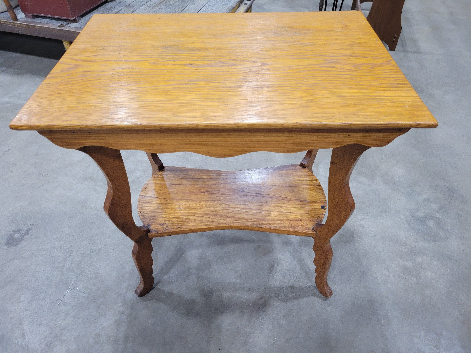 Antique Oak Side Table with Shelf – Cabriole Legs