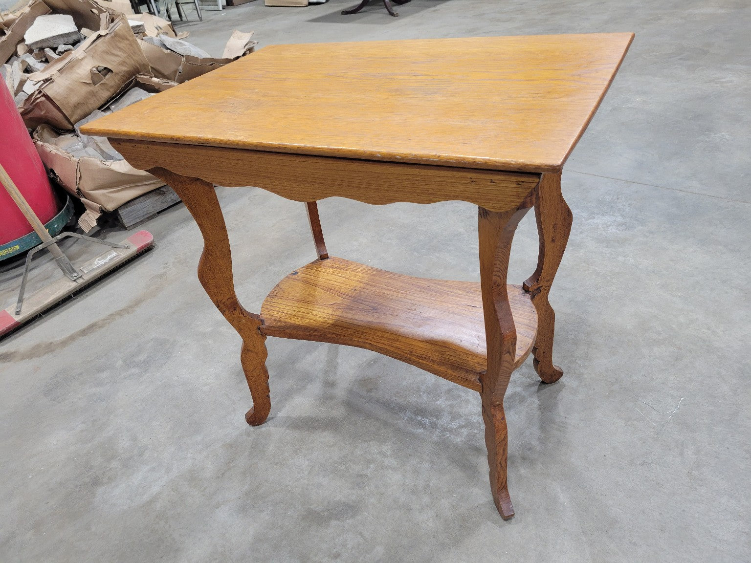Antique Oak Side Table with Shelf – Cabriole Legs