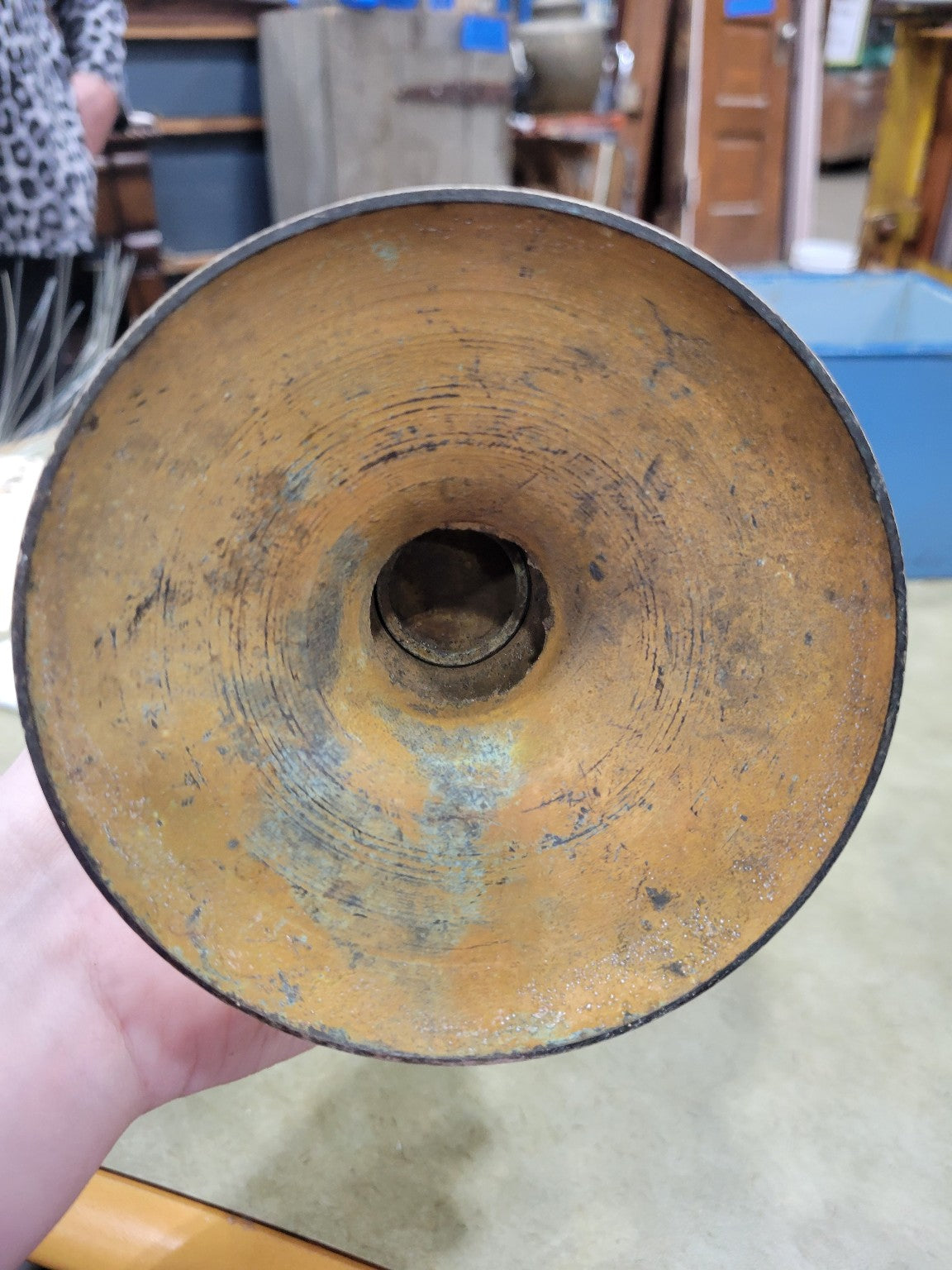 Antique Cast Metal Fluted Pedestal Vase – Aged Patina Finish