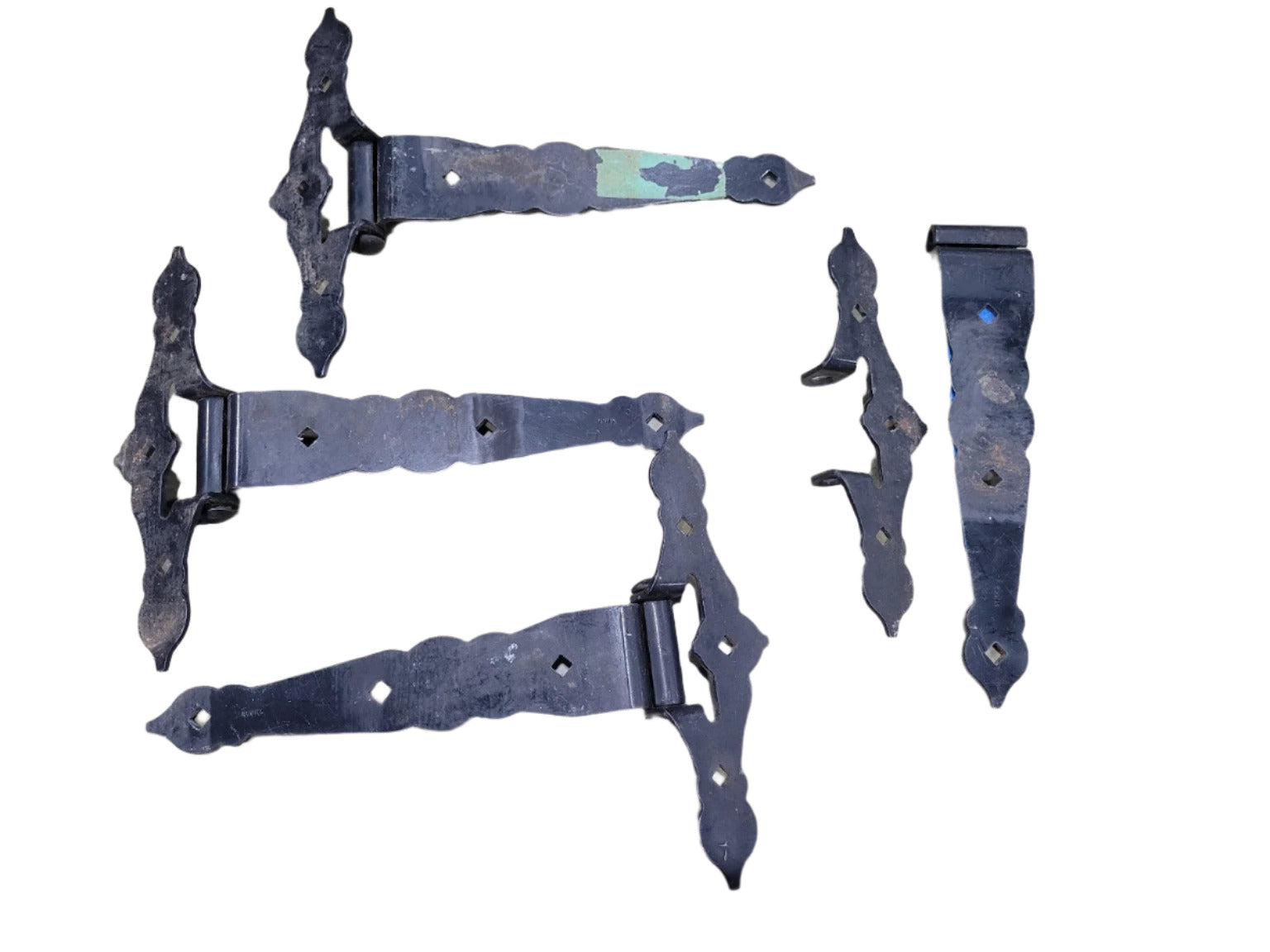 Antique Black Wrought Iron Strap Gate Hinges – Set of 5 (One Pin Missing)