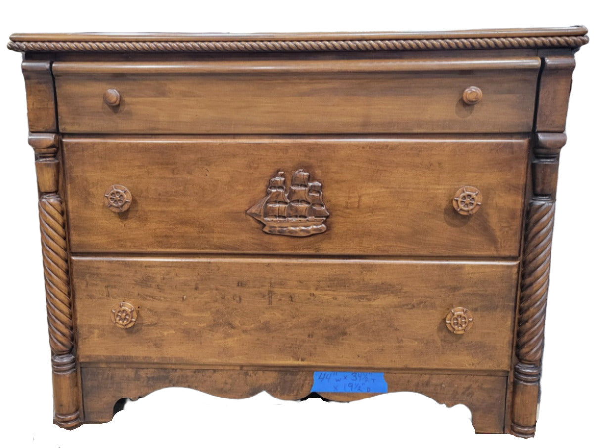 Virginia House Nautical Carved Wood Dresser – 3 Drawer – 32" Tall