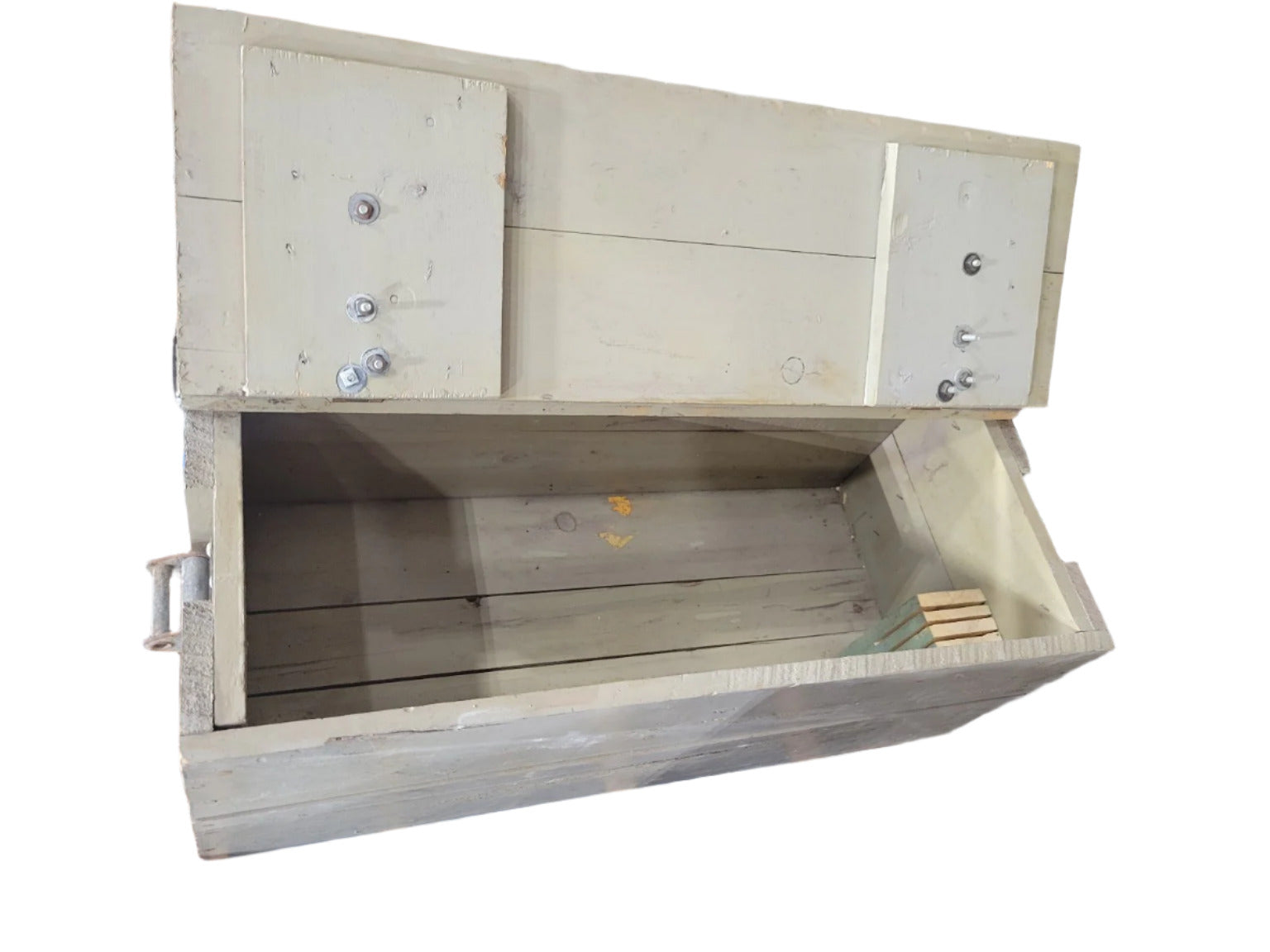 Rustic Painted Wood Tool Chest with Hinged Lid – 38" W x 13" T x 14 ½" D