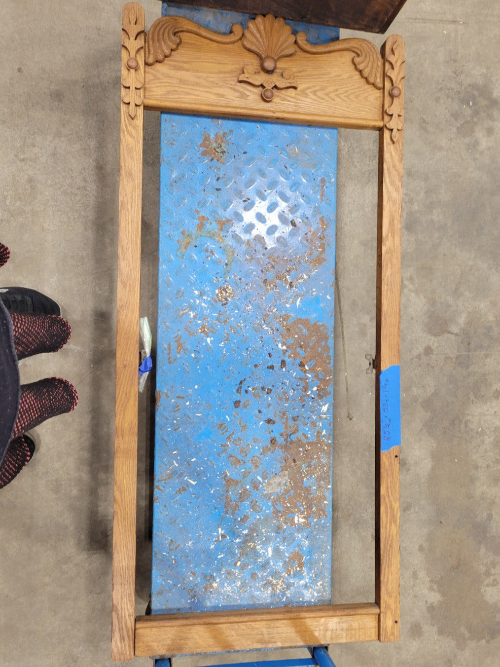 Antique Oak Wall Mirror with Ornate Shell Carving – 43 ¾" Tall (Mirror Unattached)