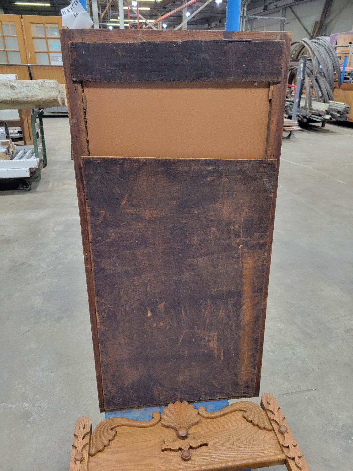 Antique Oak Wall Mirror with Ornate Shell Carving – 43 ¾" Tall (Mirror Unattached)