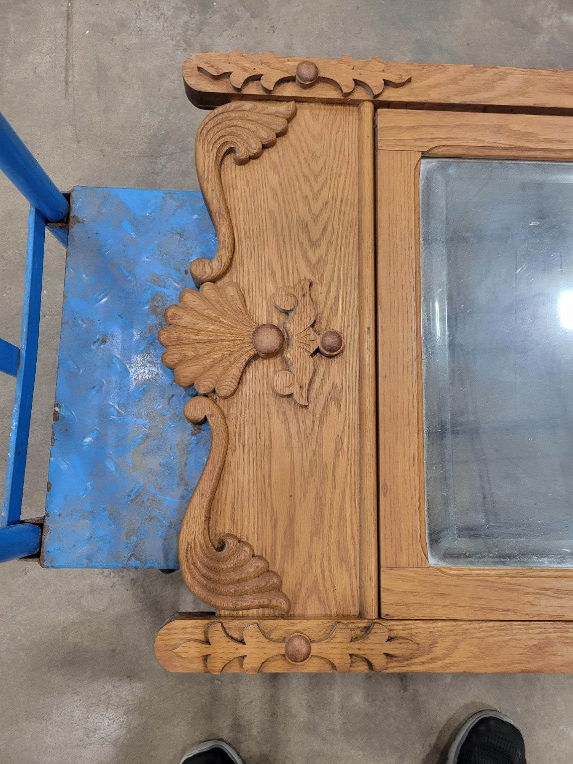 Antique Oak Wall Mirror with Ornate Shell Carving – 43 ¾" Tall (Mirror Unattached)