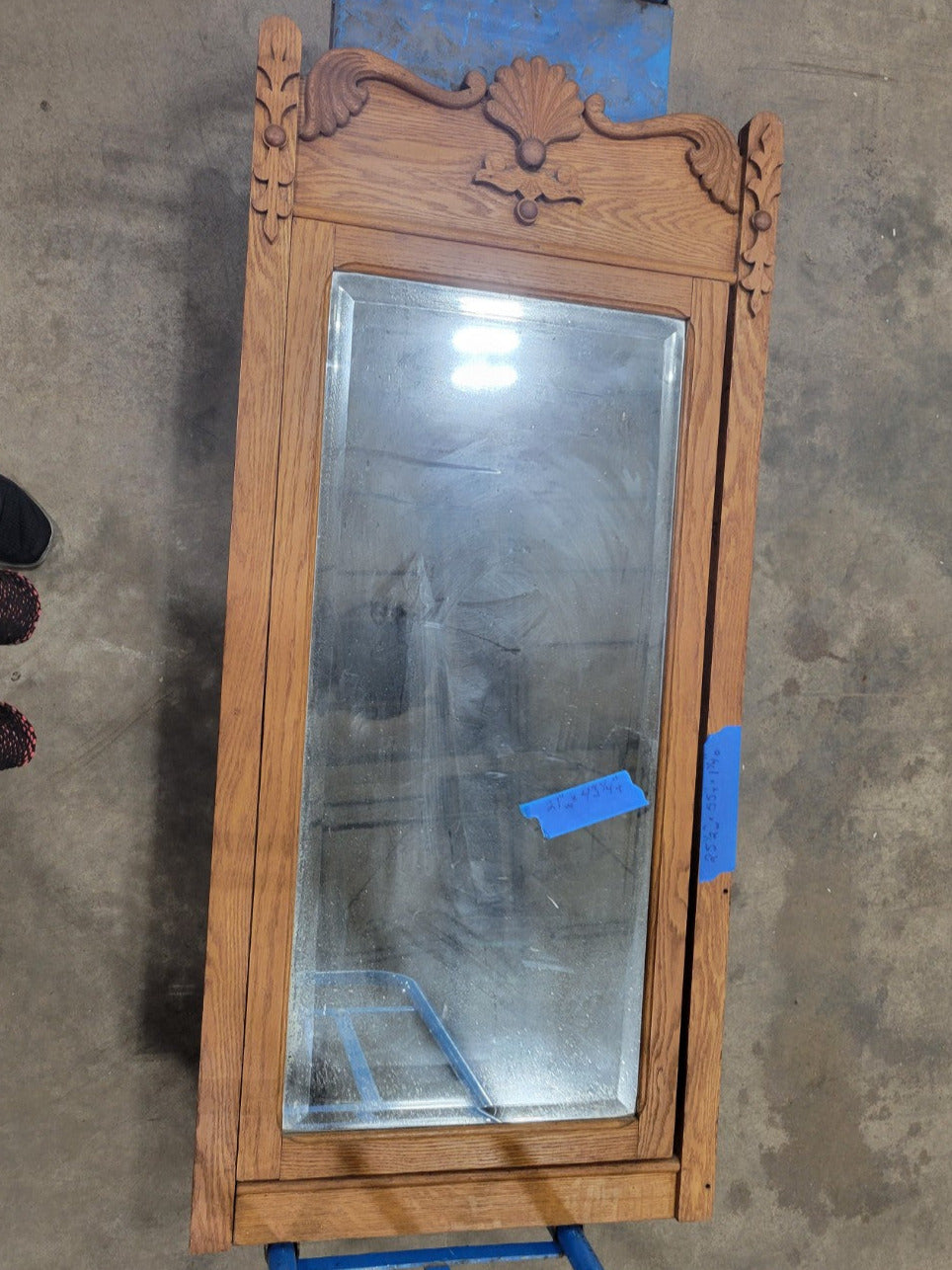 Antique Oak Wall Mirror with Ornate Shell Carving – 43 ¾" Tall (Mirror Unattached)