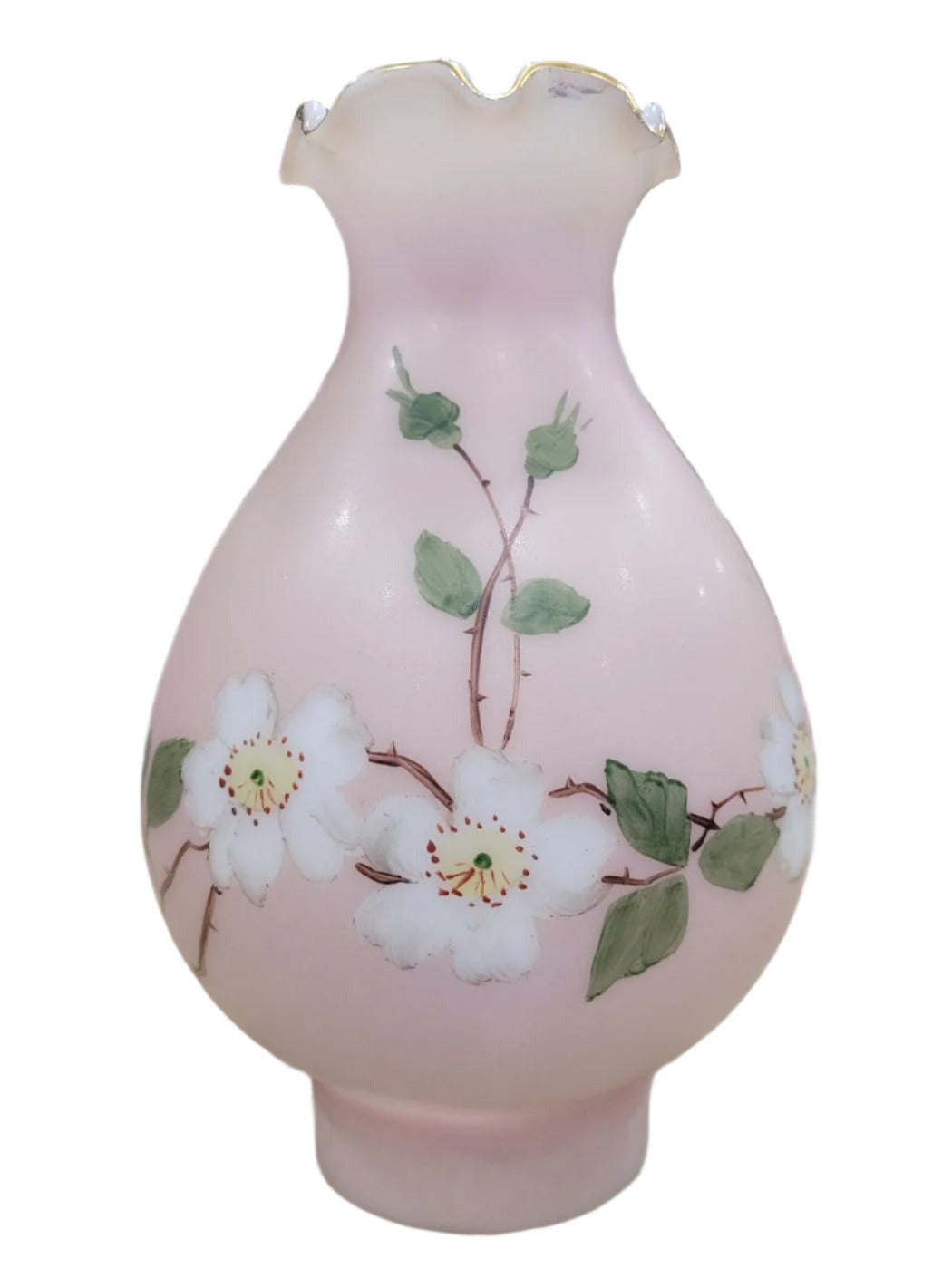 Vintage Etched Glass Hurricane Lamp Shade – Pink Satin with Floral Motif