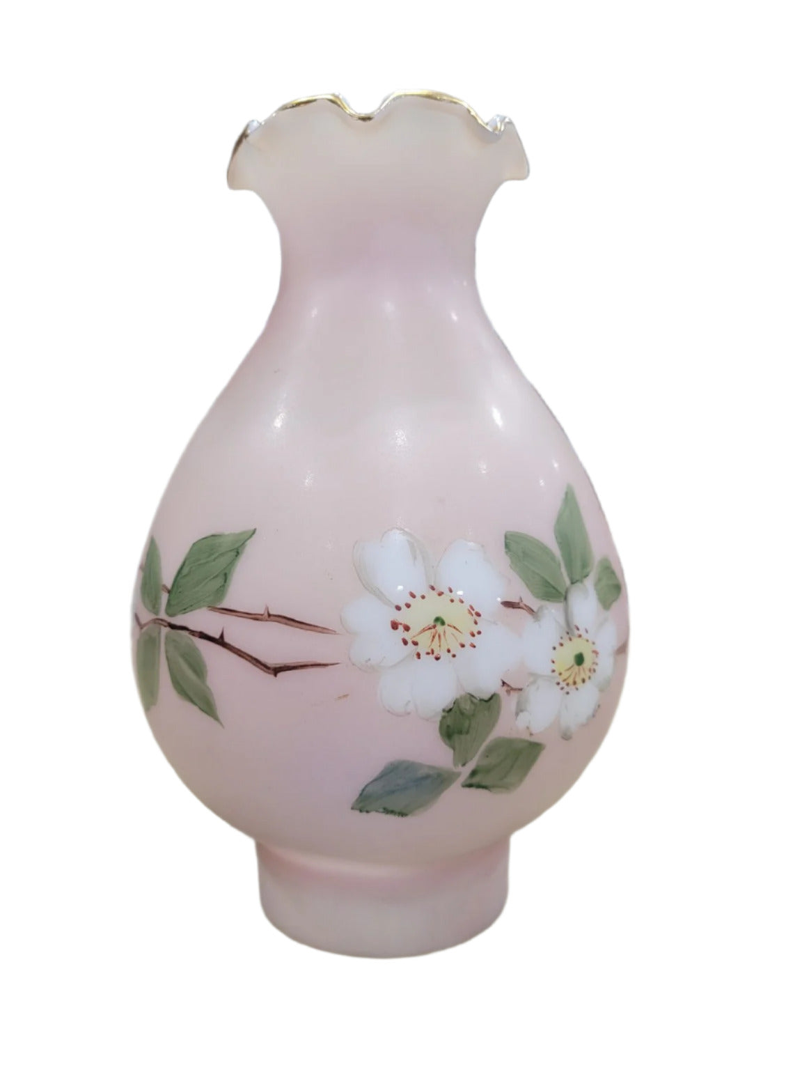 Vintage Etched Glass Hurricane Lamp Shade – Pink Satin with Floral Motif