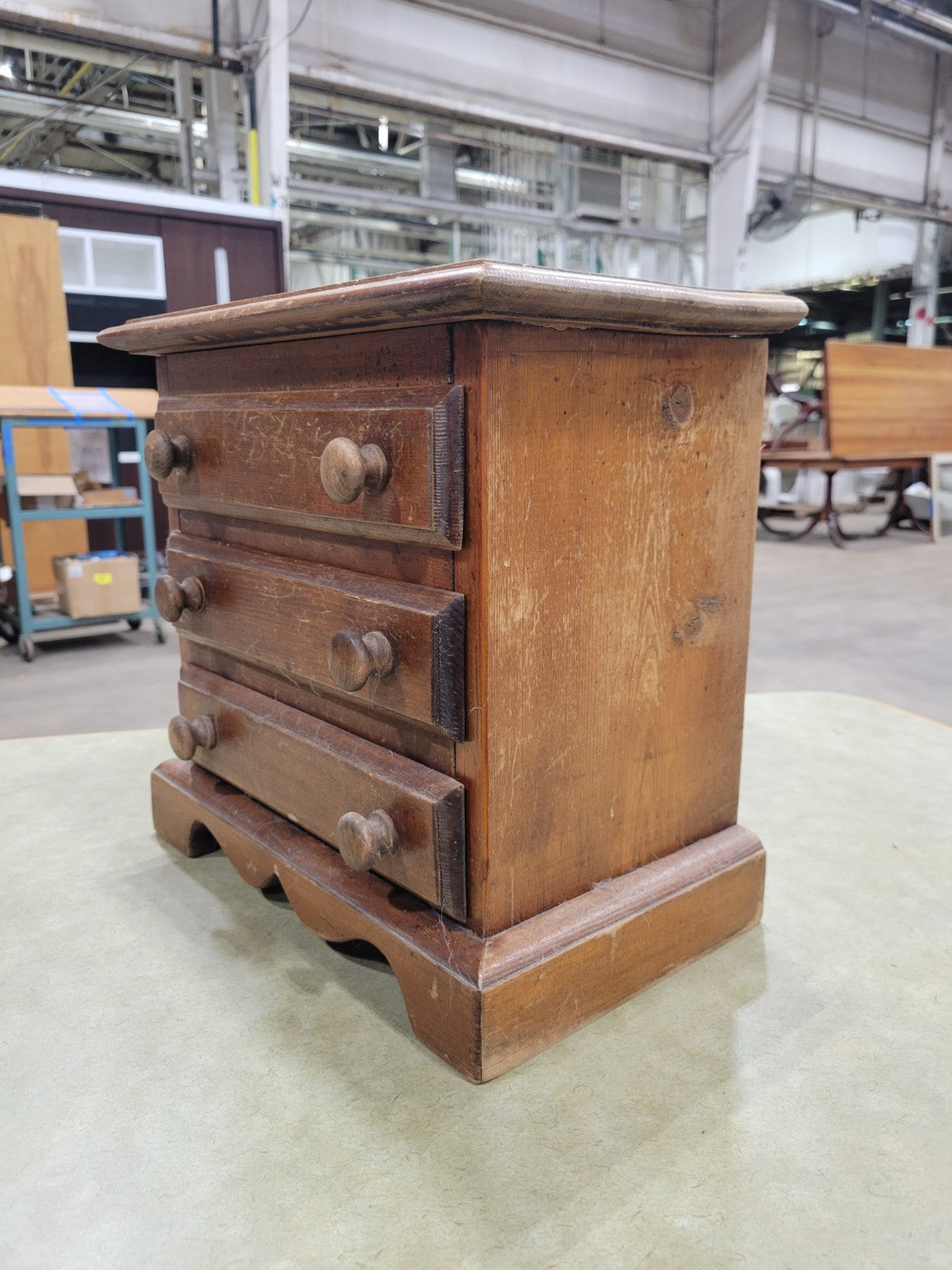 Miniature 3-Drawer Wooden Chest with Red Felt Lining