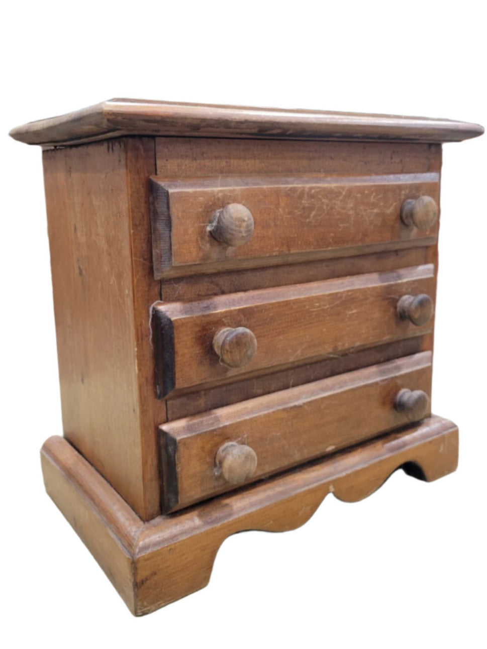 Miniature 3-Drawer Wooden Chest with Red Felt Lining
