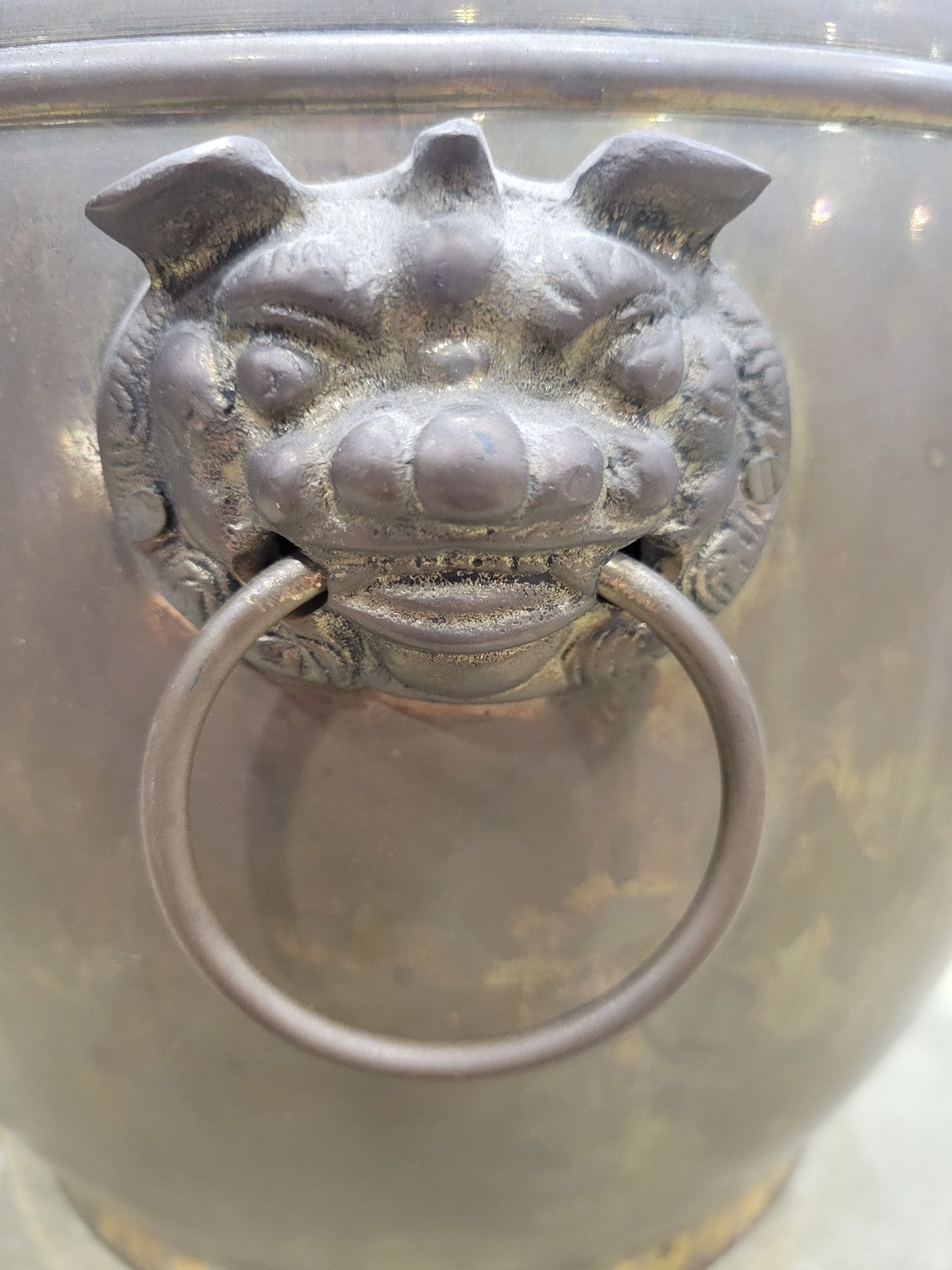 Large Brass Samovar with Lion Head Handles and Spigot