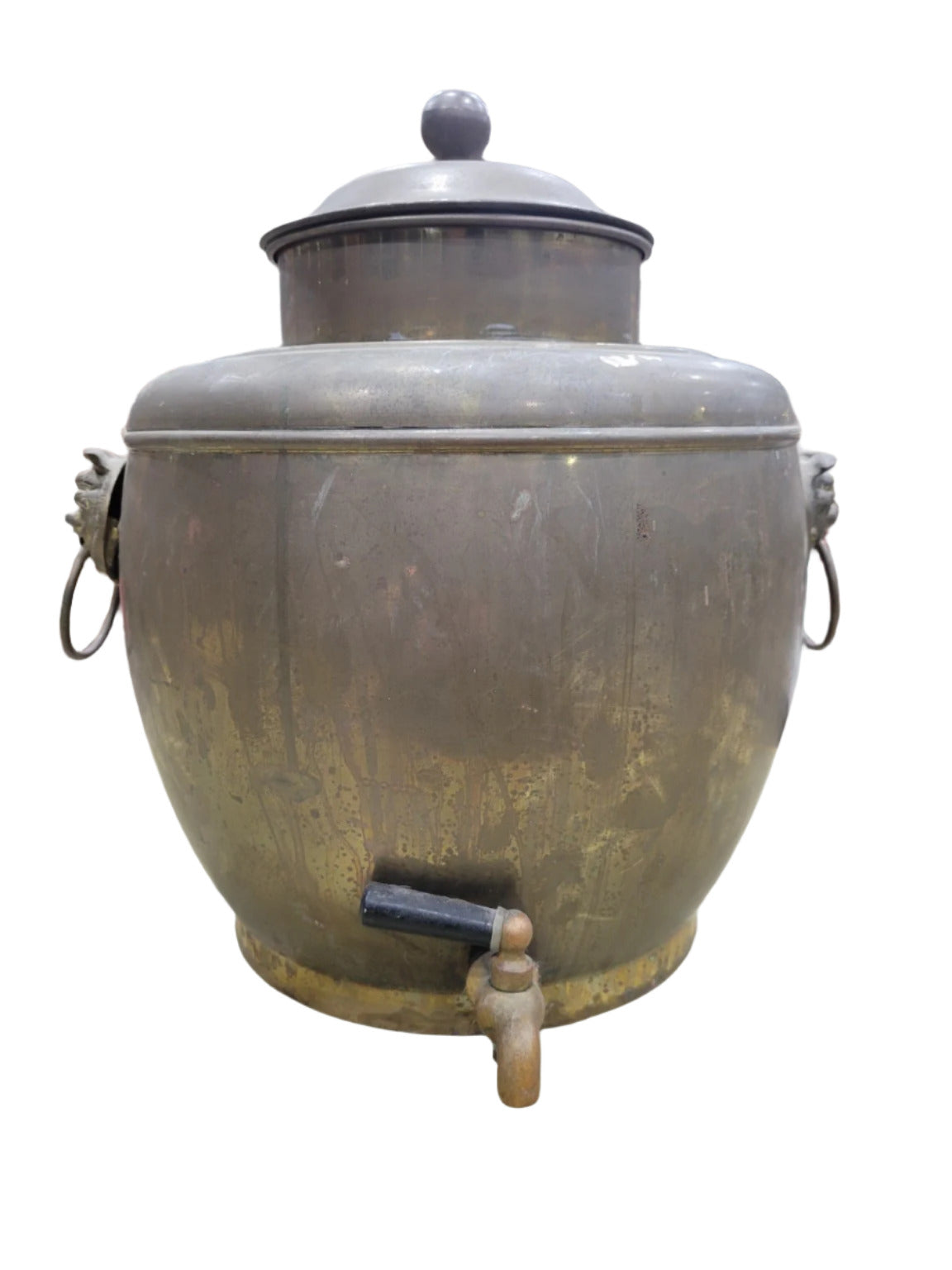 Large Brass Samovar with Lion Head Handles and Spigot