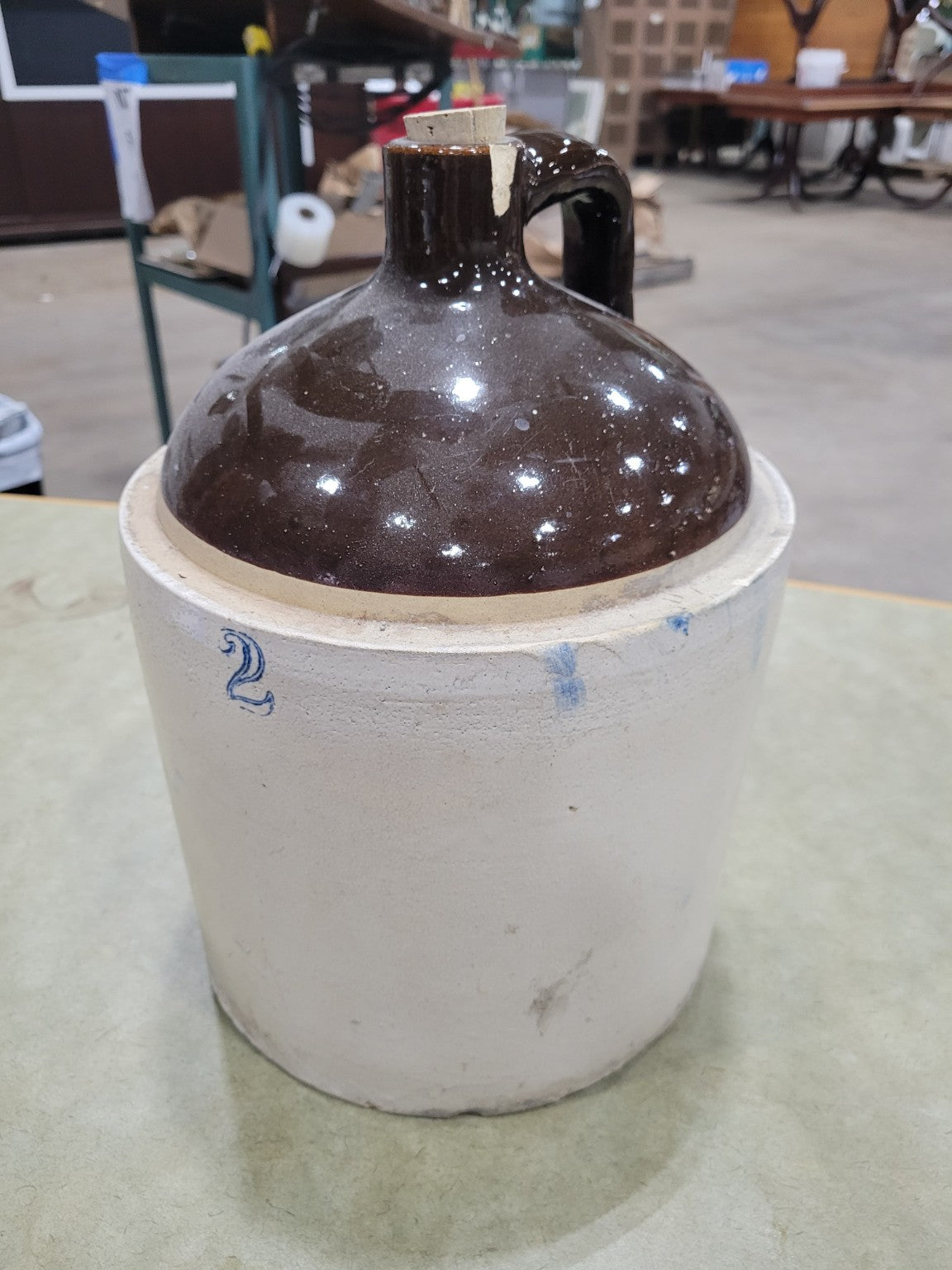 Antique 2-Gallon Stoneware Jug with Brown Glaze and Handle