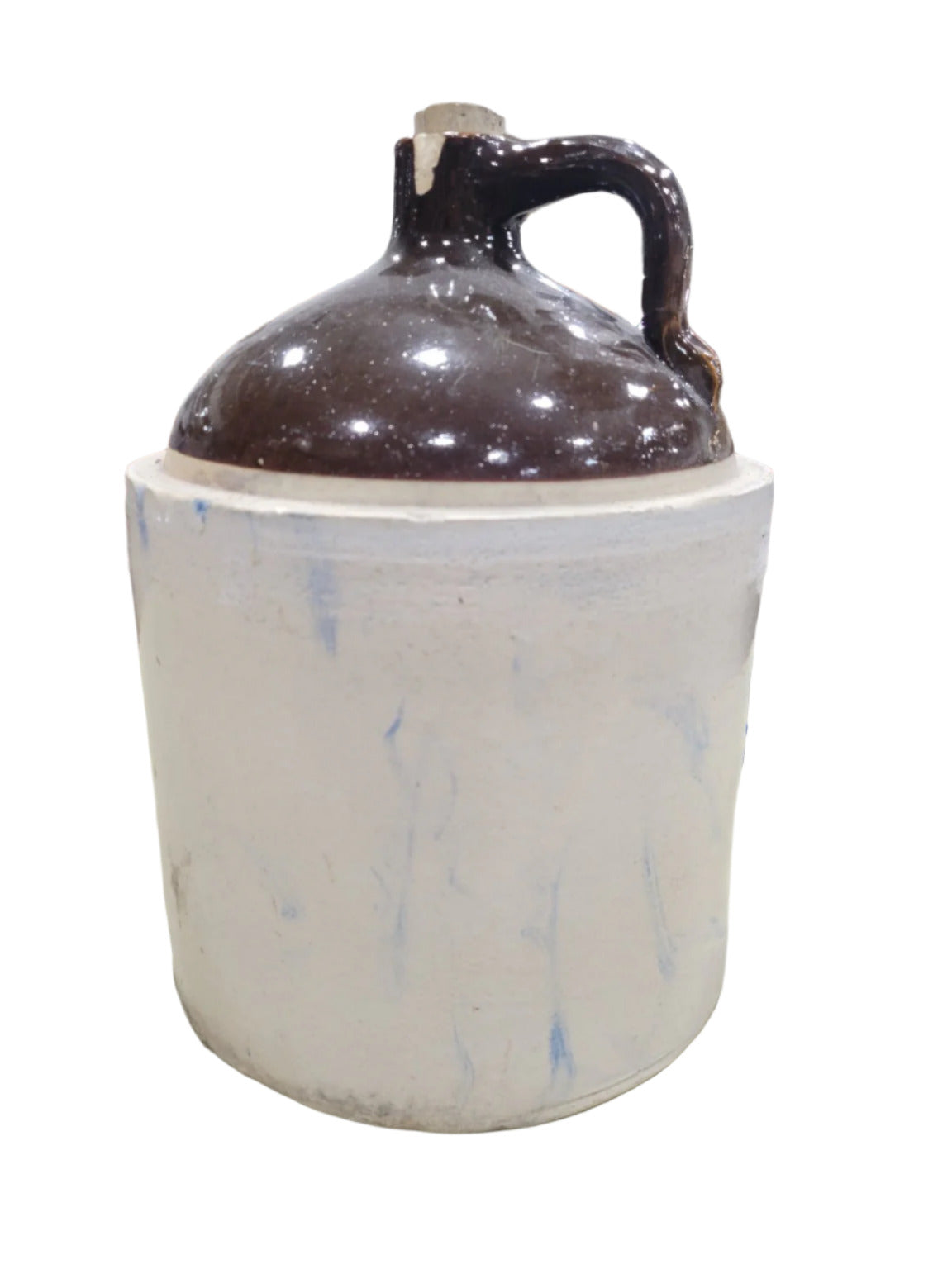 Antique 2-Gallon Stoneware Jug with Brown Glaze and Handle
