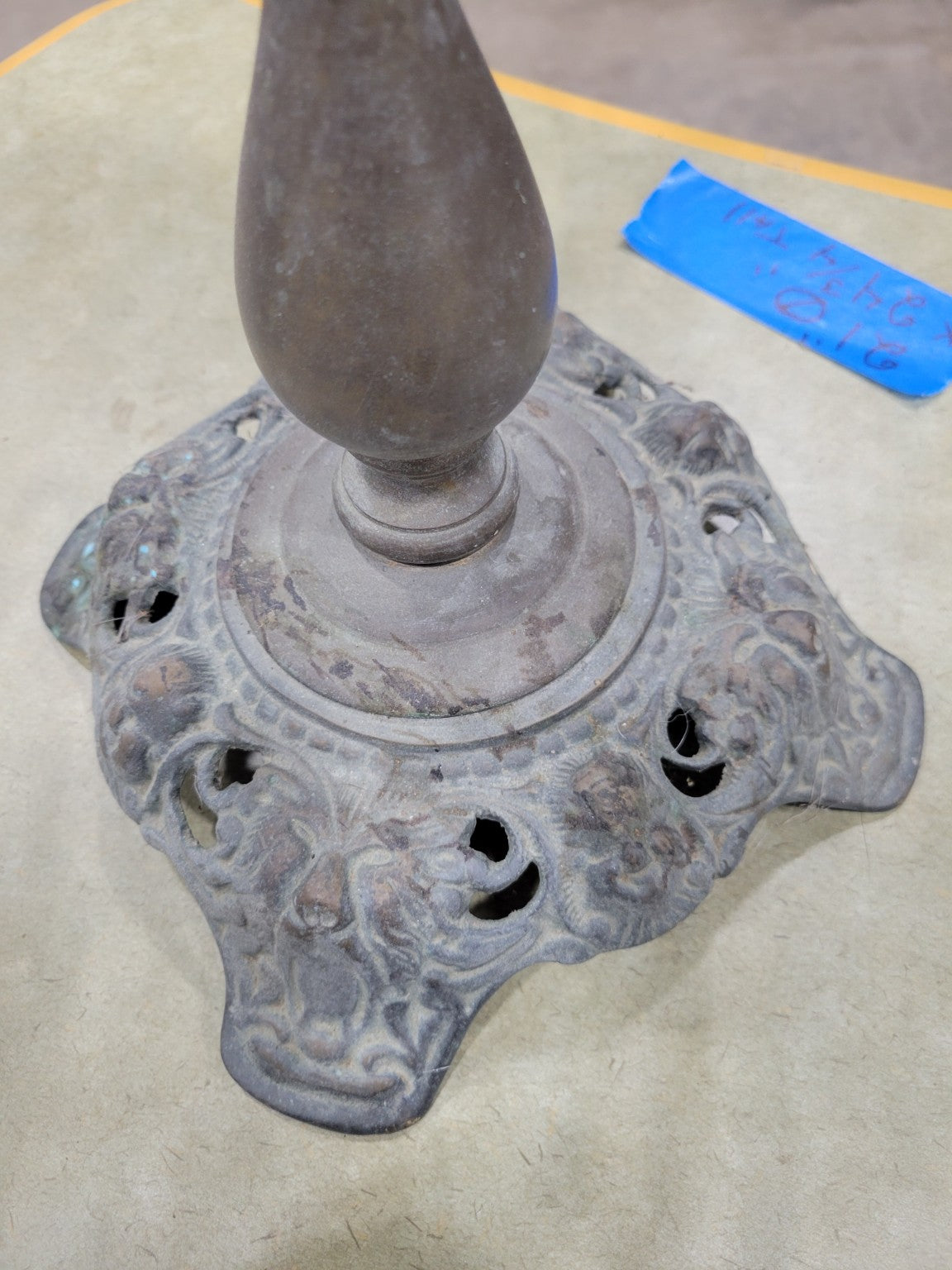 Victorian Cast Iron Oil Lamp Base with Glass Prisms – Ornate Filigree Detail