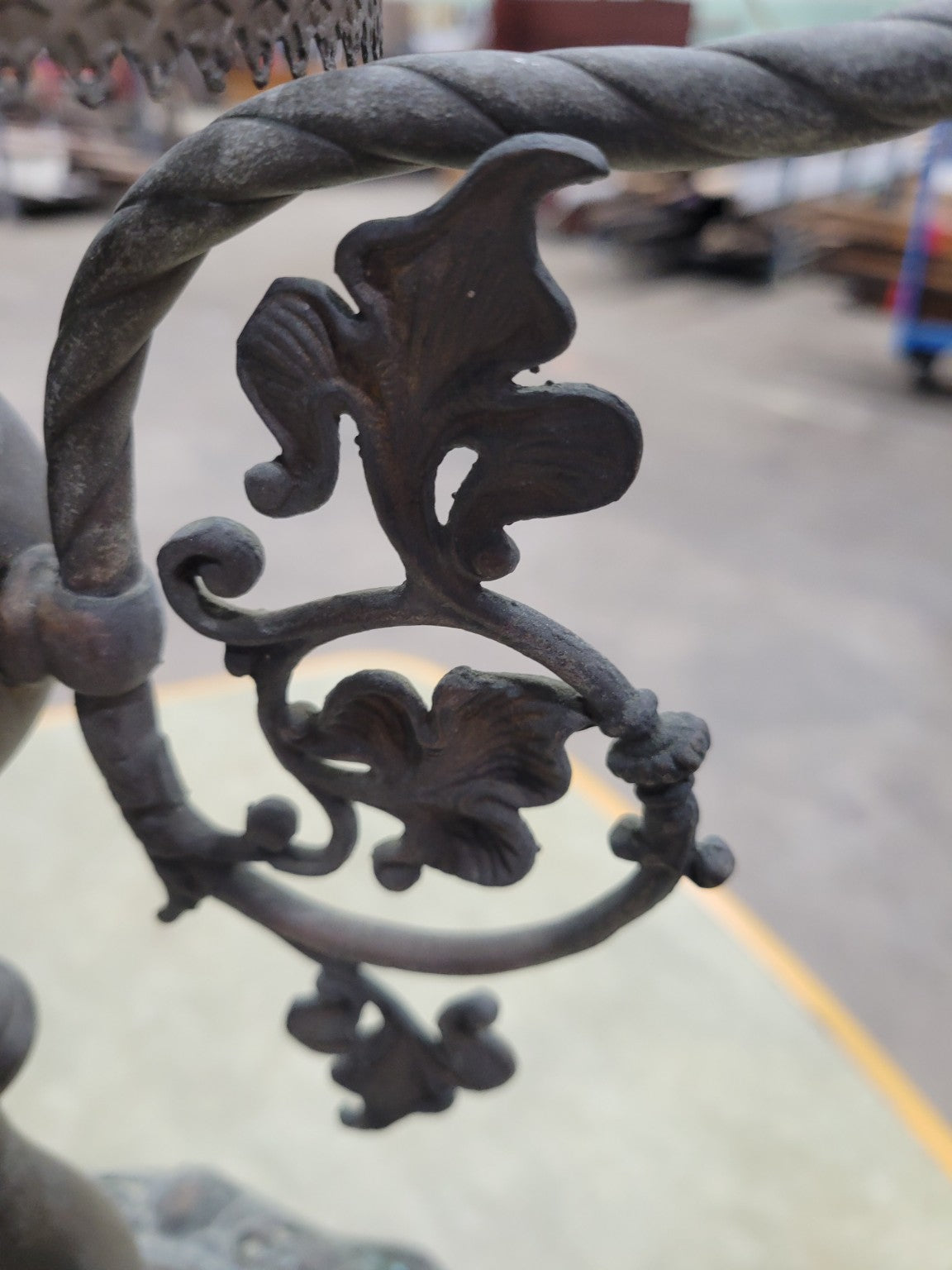 Victorian Cast Iron Oil Lamp Base with Glass Prisms – Ornate Filigree Detail