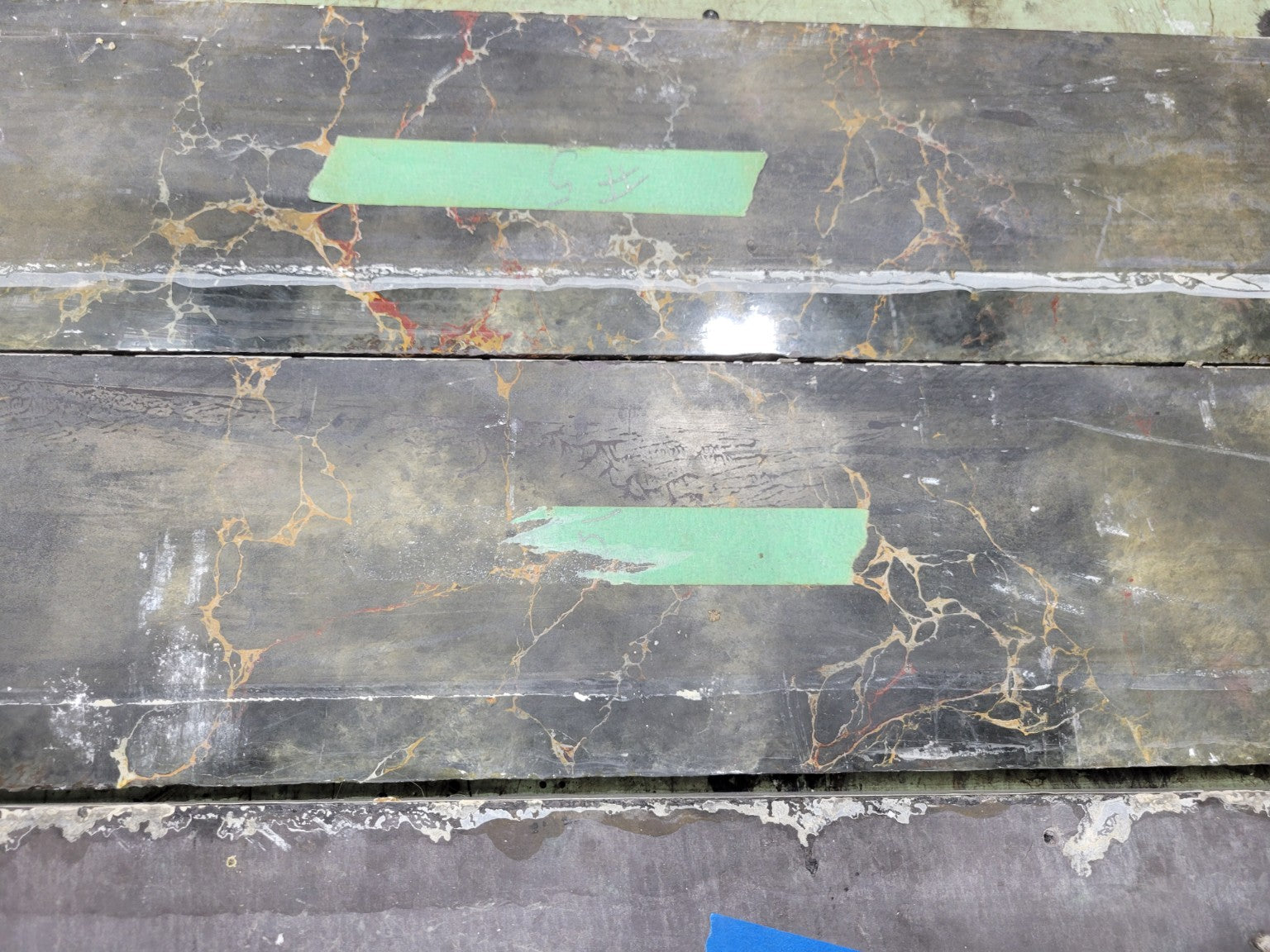 Lot of Salvaged Black and Gold Veined Marble Trim Panels – 4 Pieces