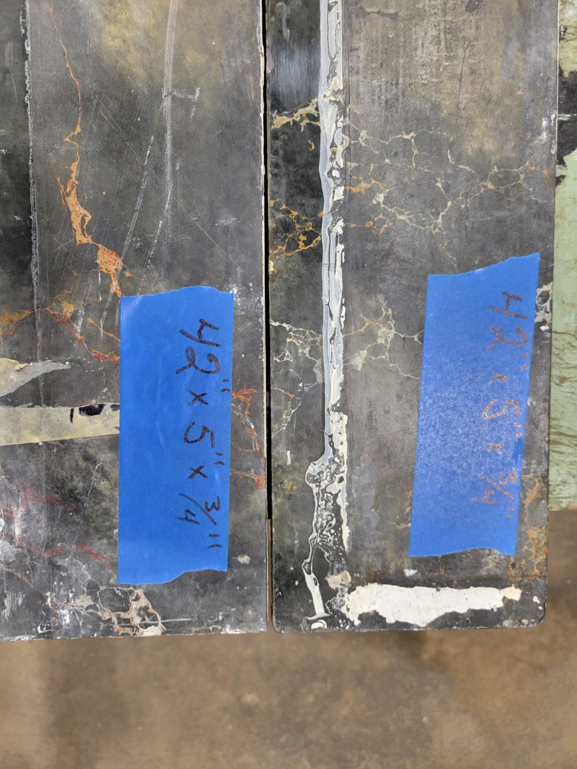 Lot of Salvaged Black and Gold Veined Marble Trim Panels – 4 Pieces