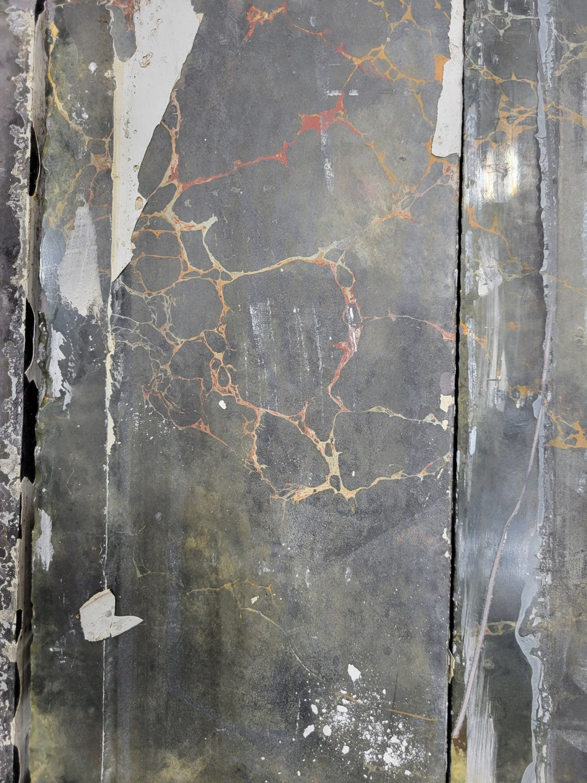 Lot of Salvaged Black and Gold Veined Marble Trim Panels – 4 Pieces