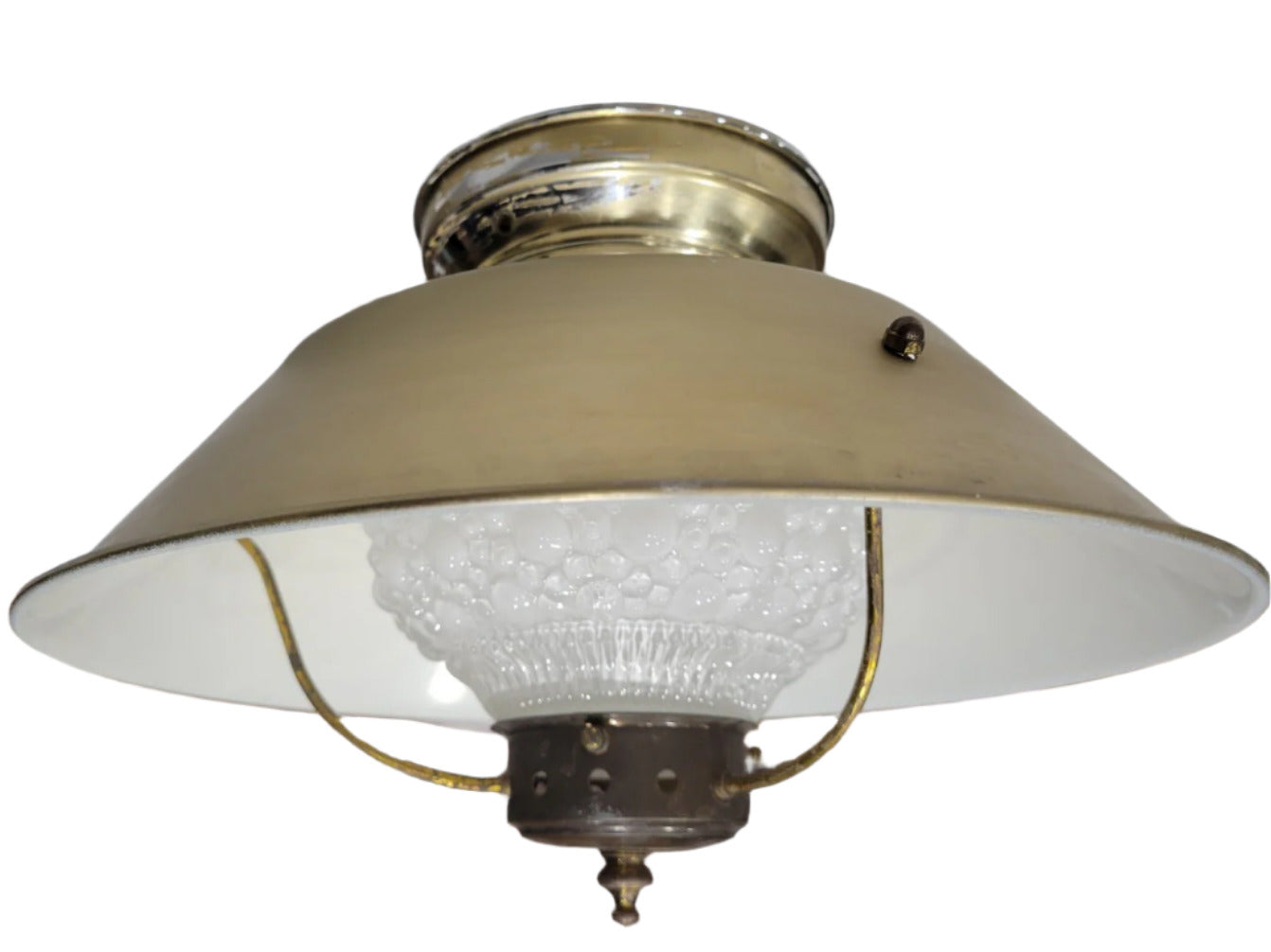 Mid-Century Brass and Milk Glass Flush Mount Light Fixture – 13.5" Diameter