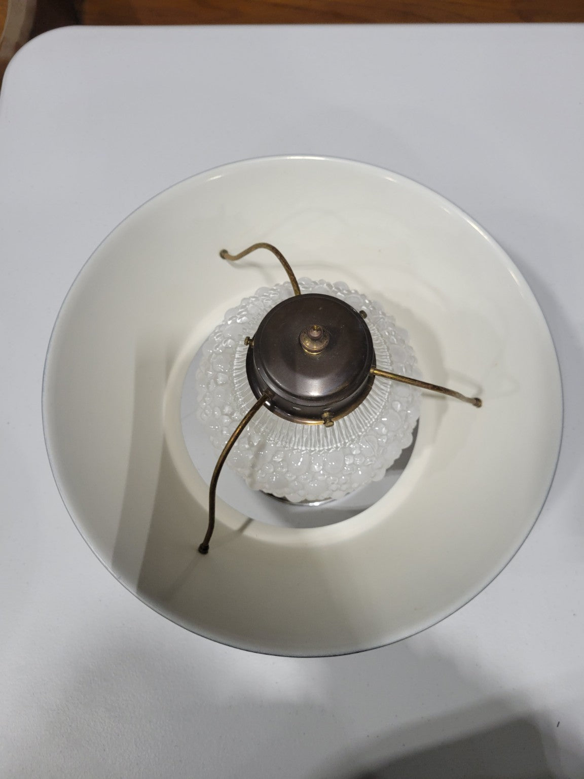 Mid-Century Brass and Milk Glass Flush Mount Light Fixture – 13.5" Diameter