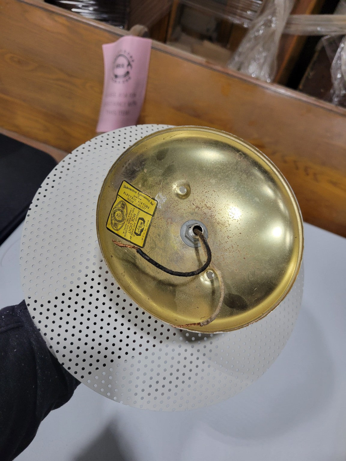 Vintage Moe Light Perforated Flush Mount Fixture – 10" Diameter (AS IS-MISSING SHADE)