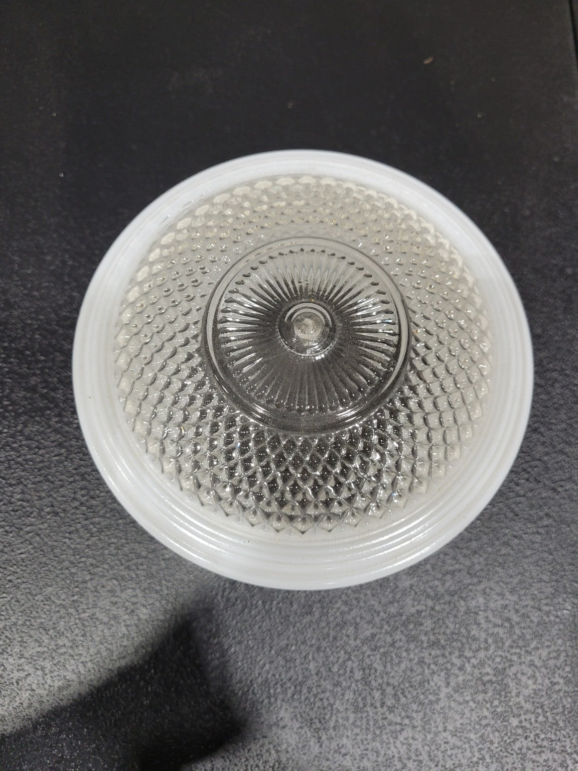 Mid-Century Clear & White Glass Ribbed Dome Ceiling Light Globe – 6.5" Diameter