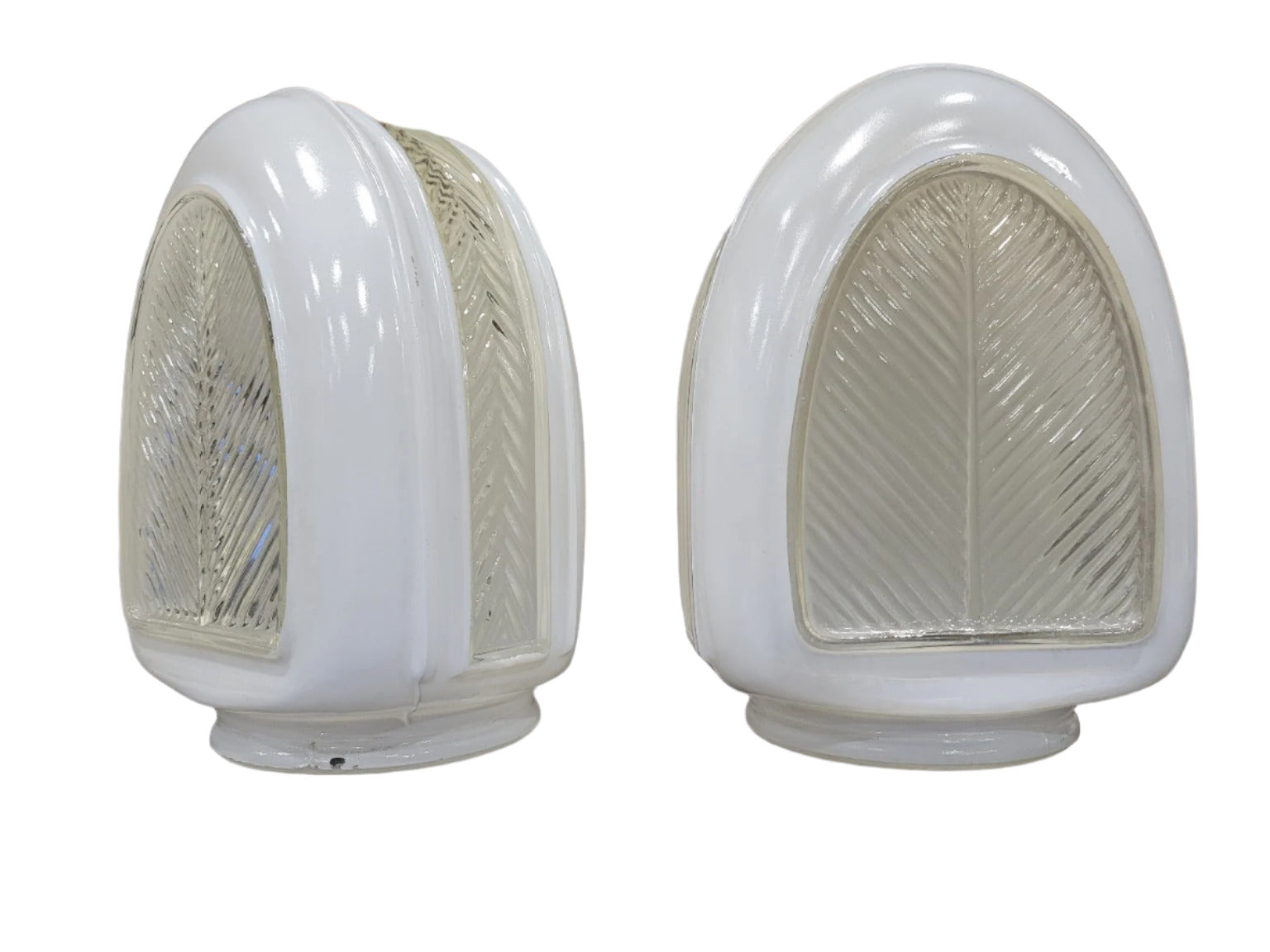 Pair of Art Deco Frosted Glass Sconces – Leaf Motif – Set of 2